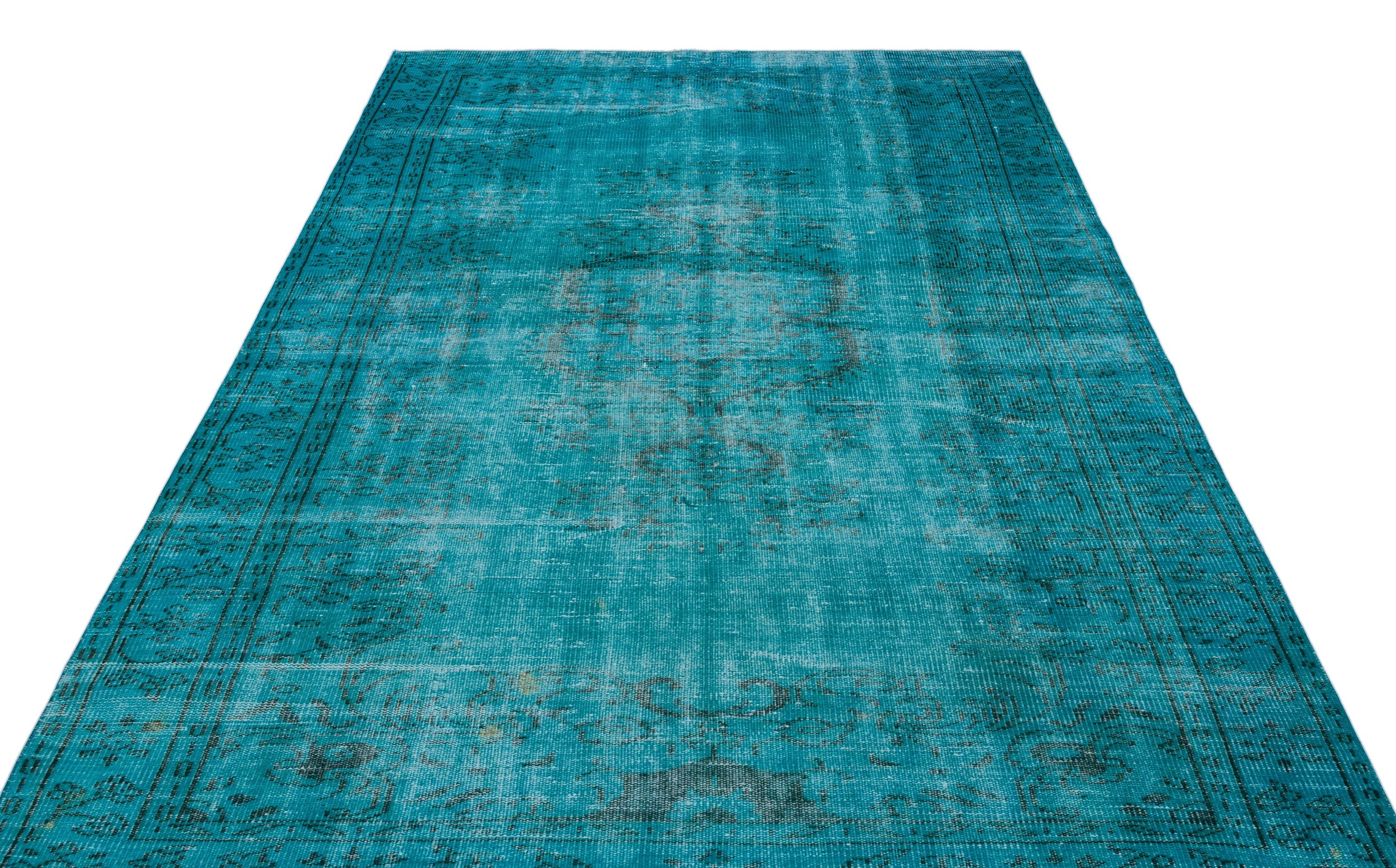 Atina Turquoise Vintage Wool Handmade Area Rug 5'8" x 9'10"