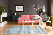 Blue Vintage Area Rug – Machine Made Rug | Washable Non Slip Flatweave Carpet
