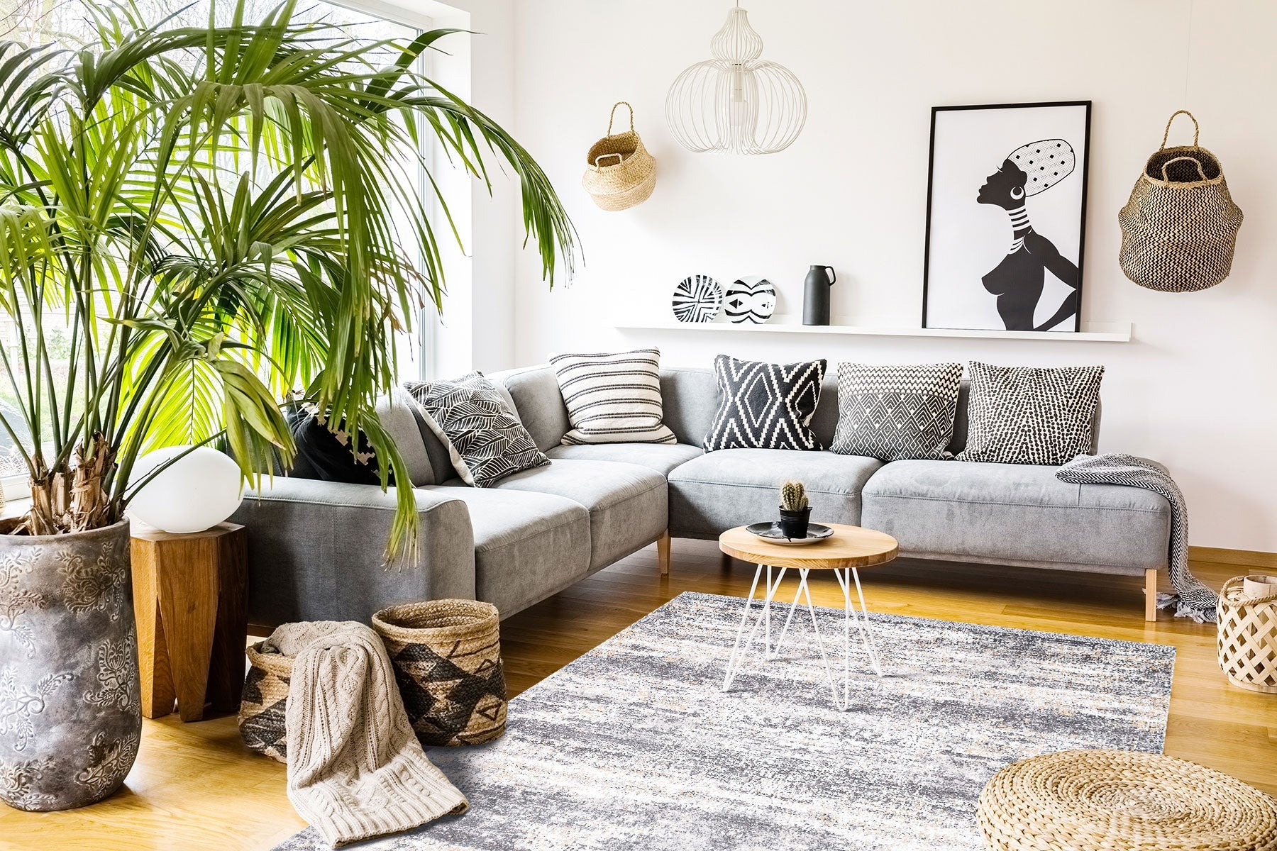 Vintage Machine Made Rug - Grey Area Rug | Washable Non Slip Flatweave Carpet