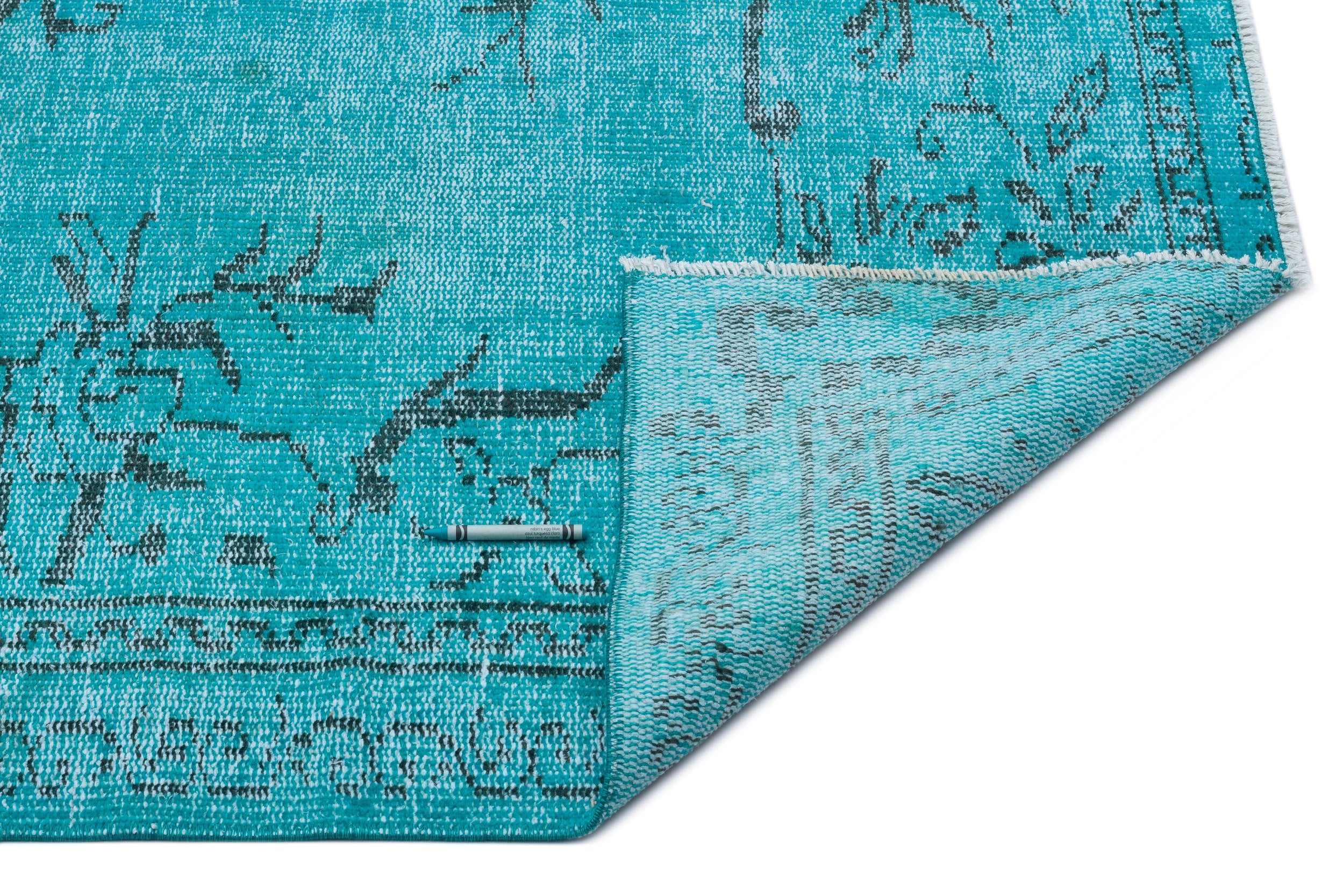 Atina Turquoise Vintage Wool Handmade Area Rug 4'6" x 10'2"