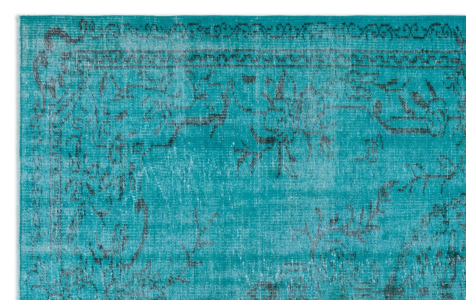 Atina Turquoise Vintage Wool Handmade Area Rug 4'6" x 10'2"