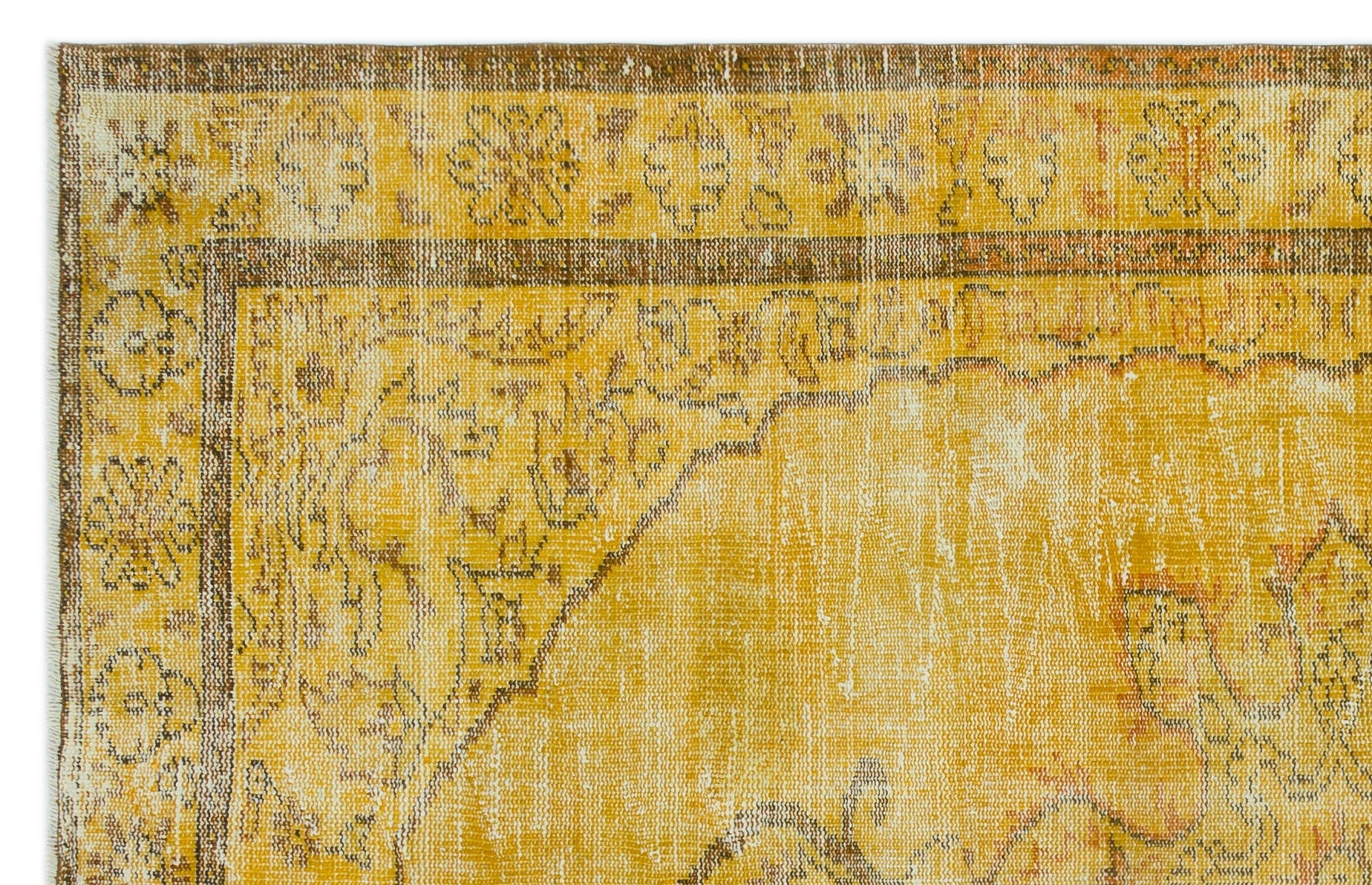 Atina Yellow Vintage Wool Handmade Area Rug 5'7" x 8'8"