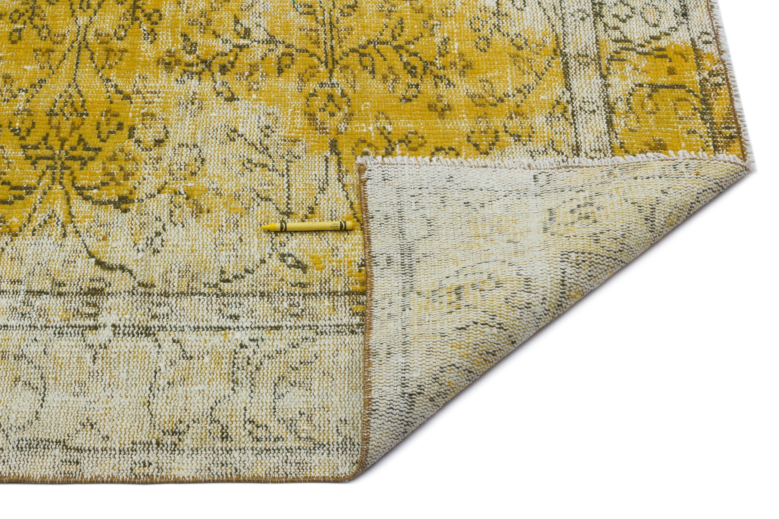 Atina Yellow Vintage Wool Handmade Area Rug 5'3" x 8'10"