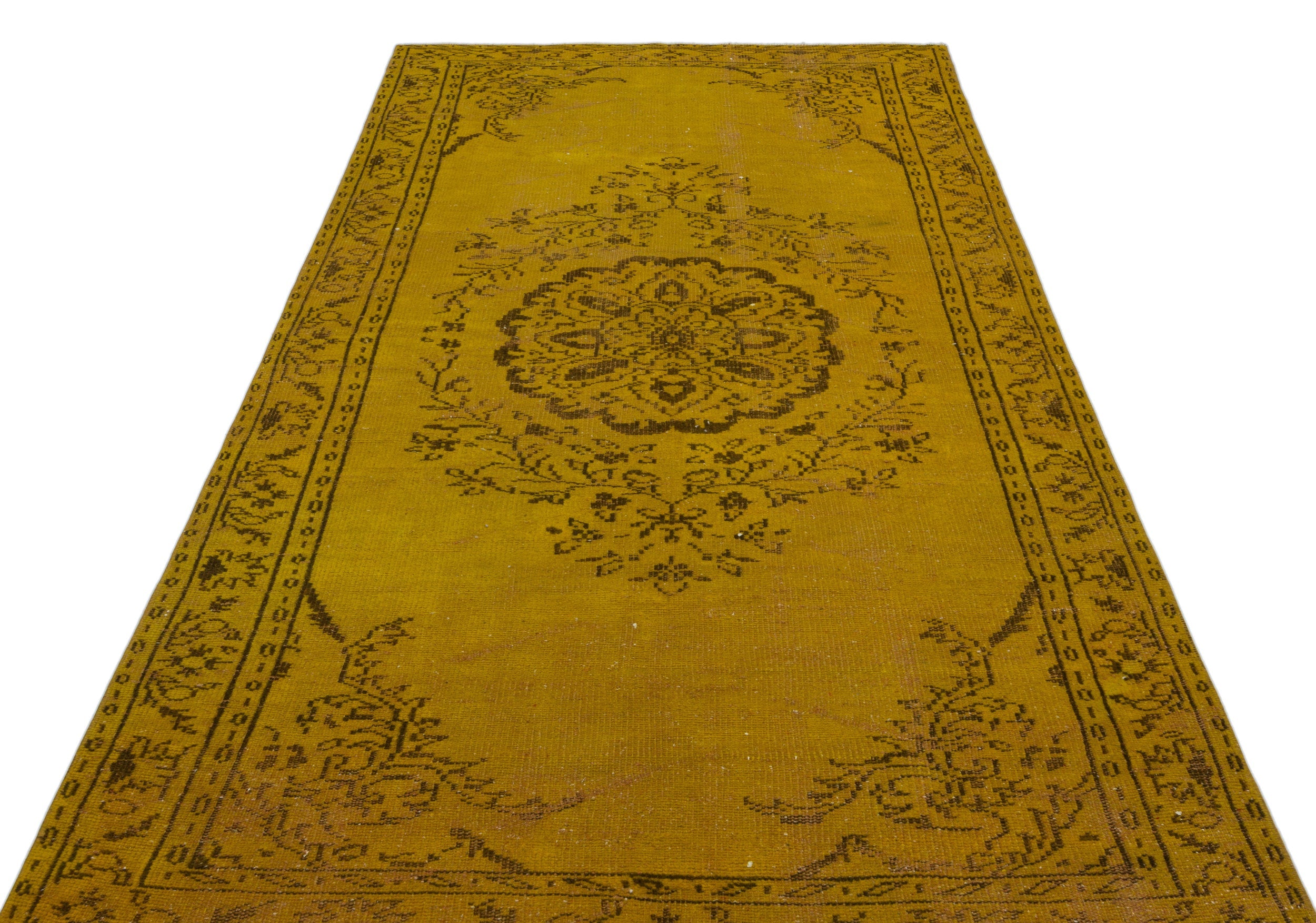 Atina Yellow Vintage Wool Handmade Area Rug 5'2" x 8'9"