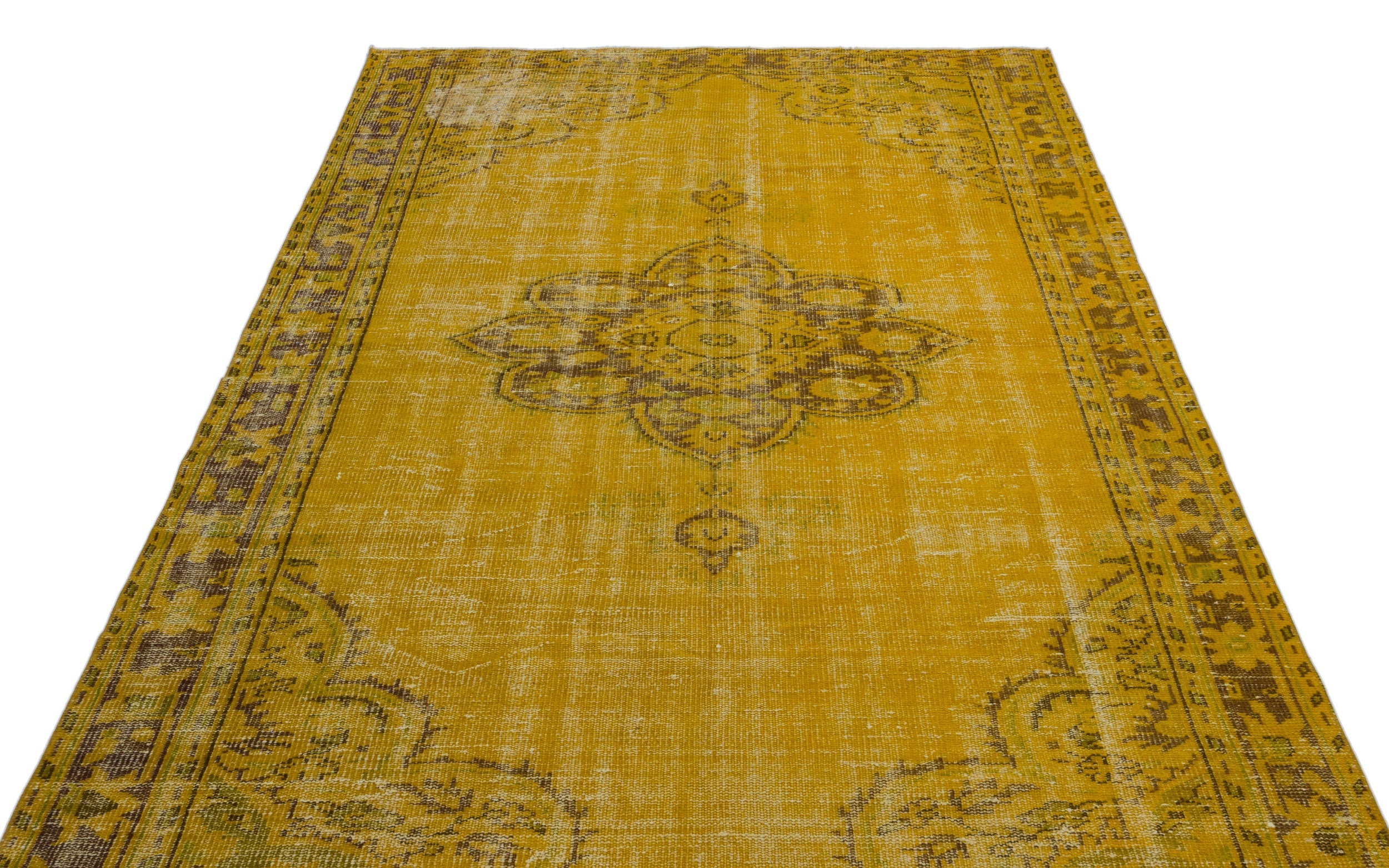 Atina Yellow Vintage Wool Handmade Area Rug 5'9" x 9'4"