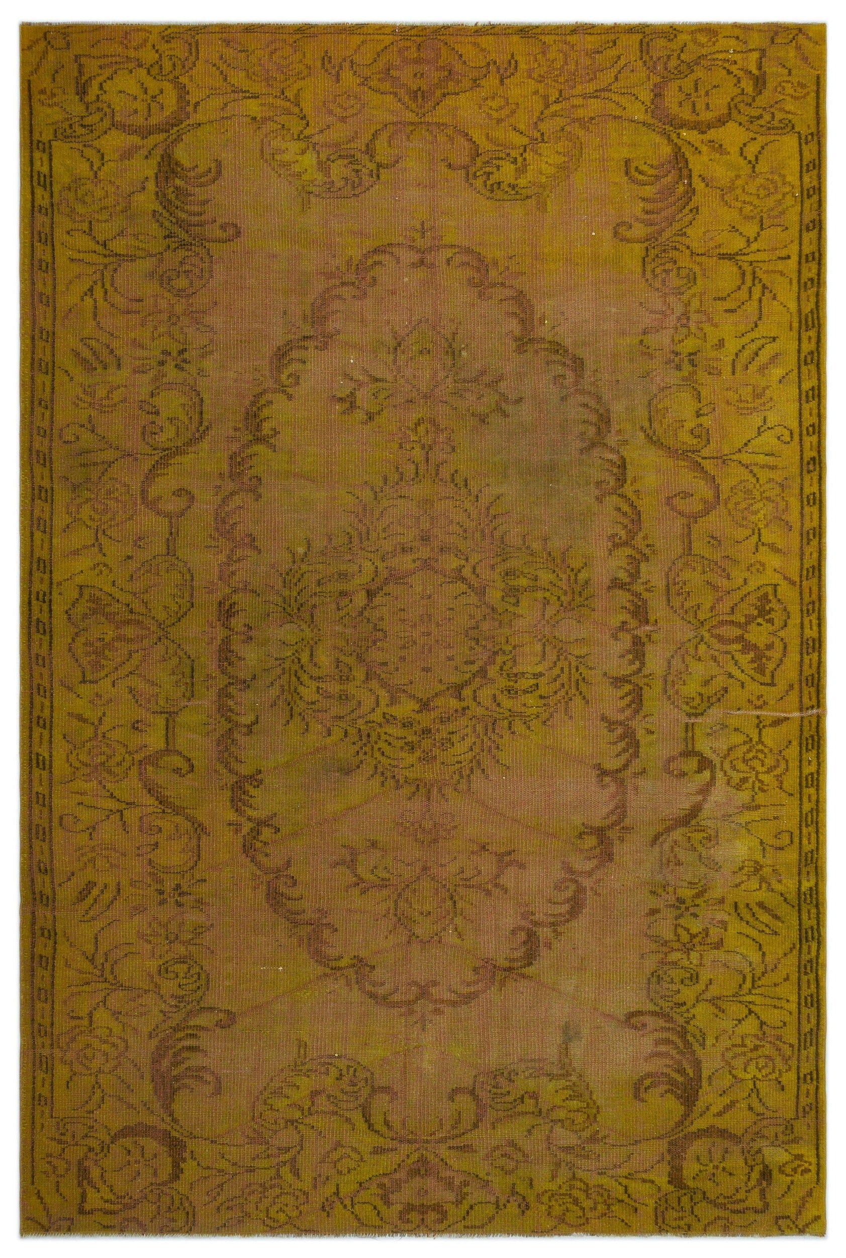 Atina Yellow Vintage Wool Handmade Area Rug 5'10" x 9'1"