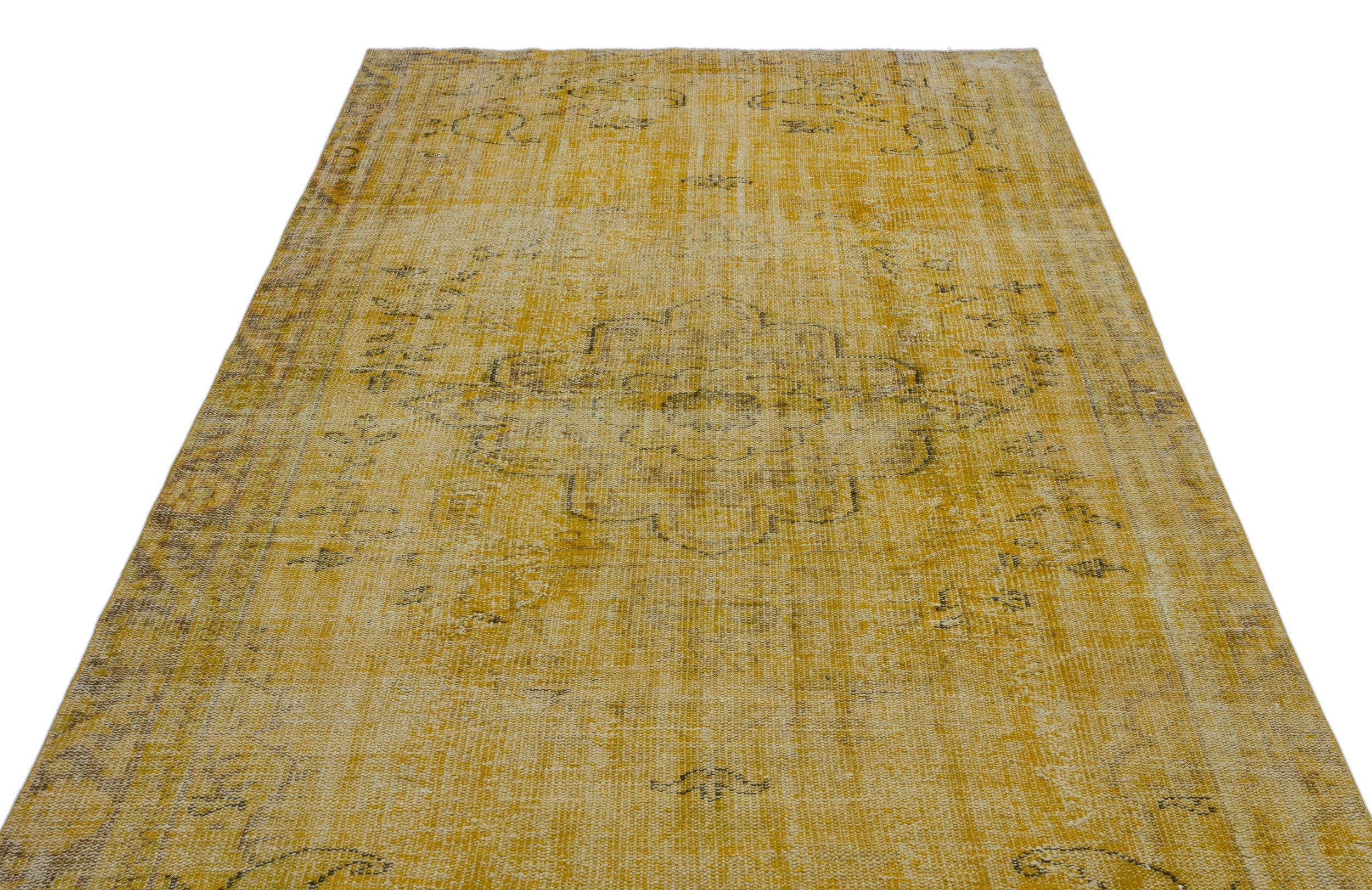 Atina Yellow Vintage Wool Handmade Area Rug 5'7" x 10'0"