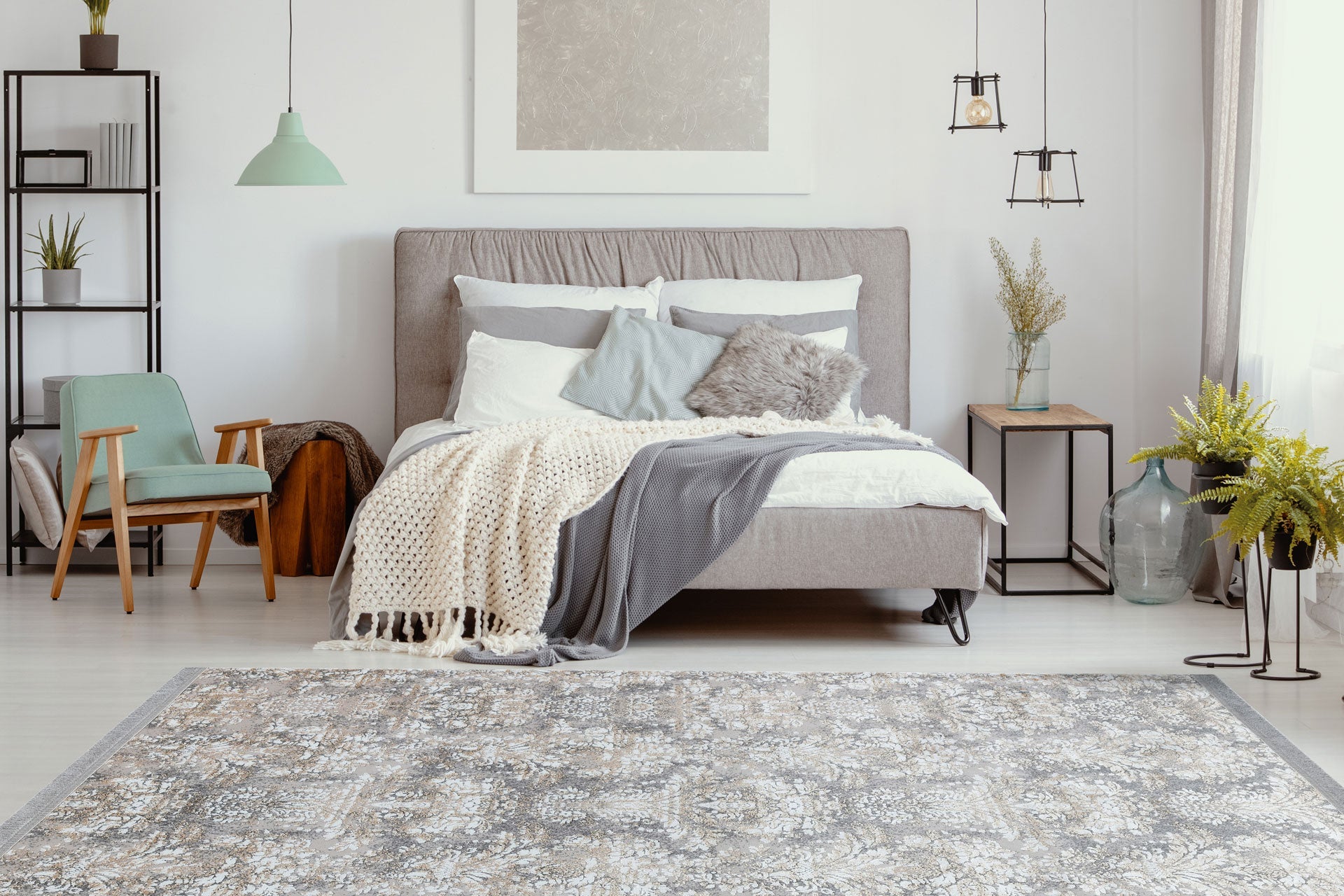 Vintage Area Rug – Machine Made Rug | Beige Dustproof Washable Carpet