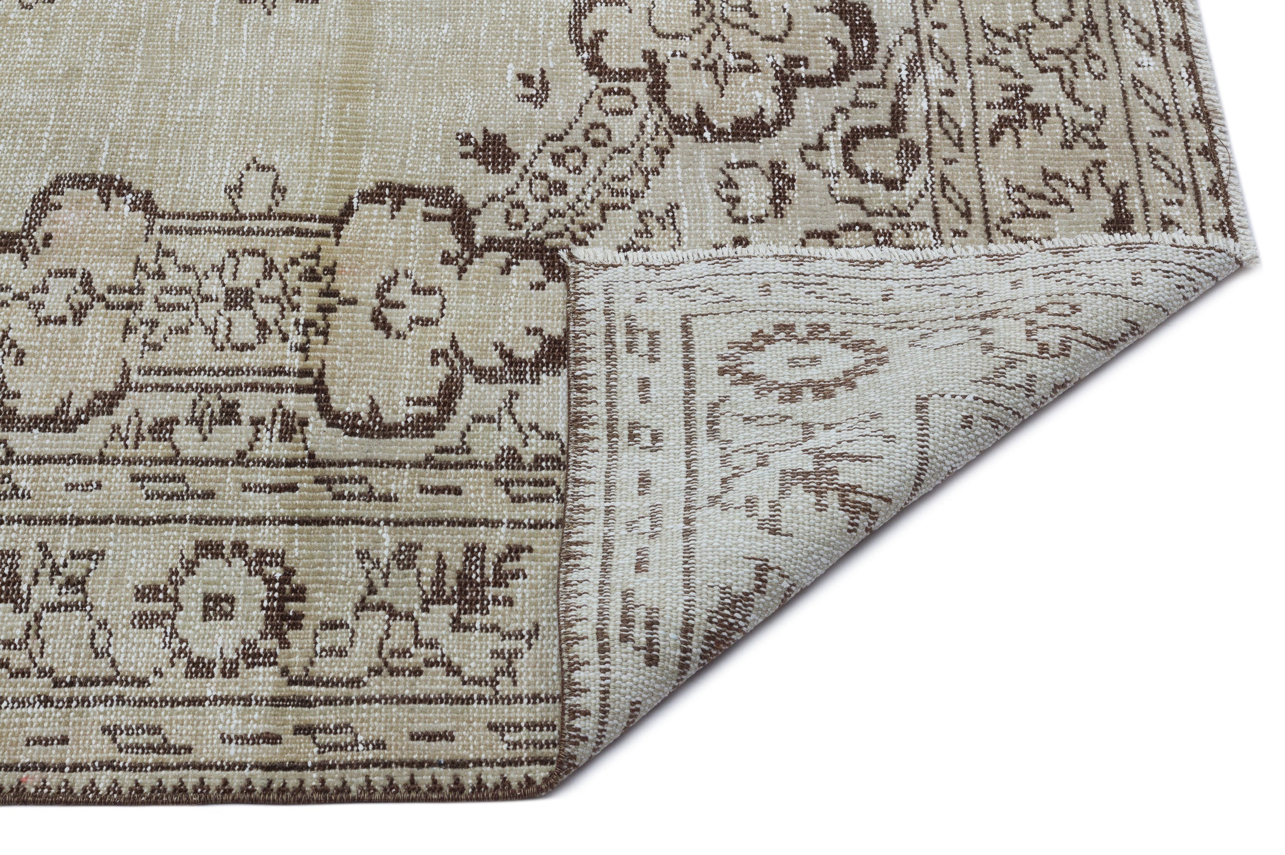 Atina Beige Vintage Wool Handmade Area Rug 5'1" x 8'11"