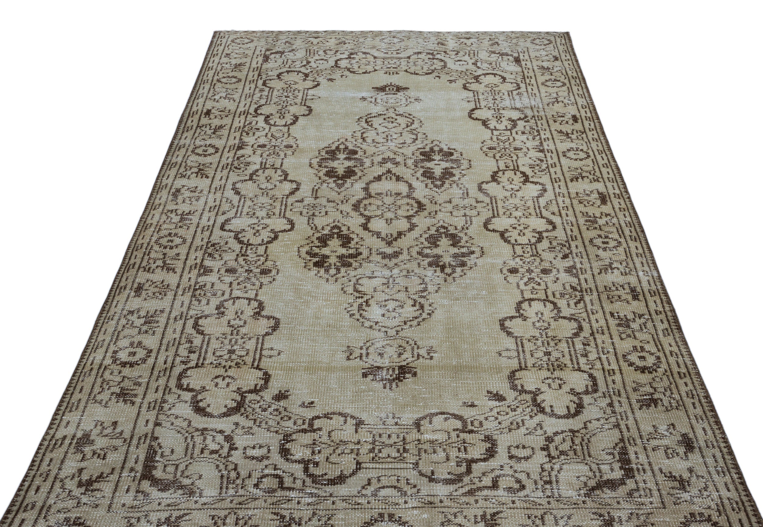 Atina Beige Vintage Wool Handmade Area Rug 5'1" x 8'11"