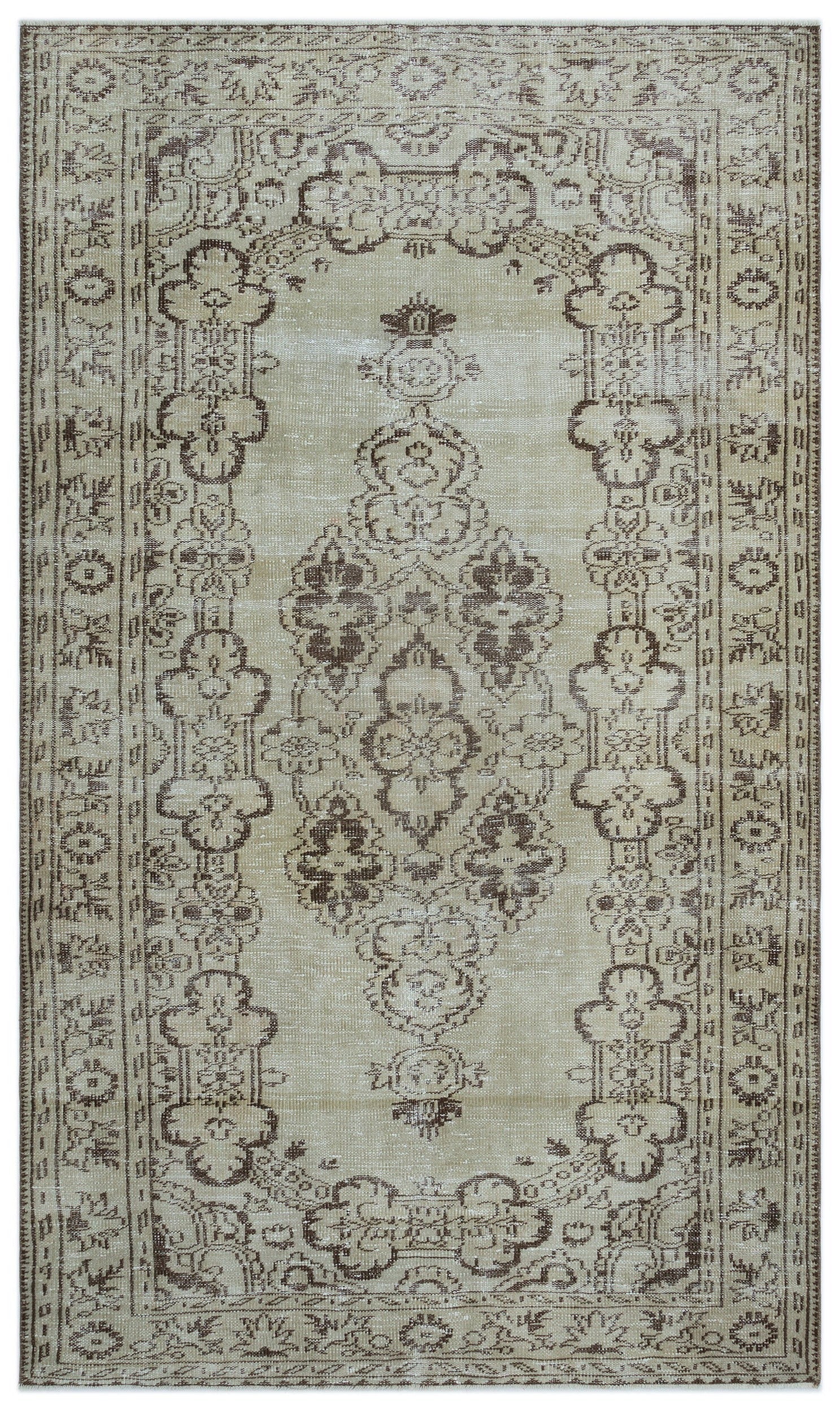 Atina Beige Vintage Wool Handmade Area Rug 5'1" x 8'11"