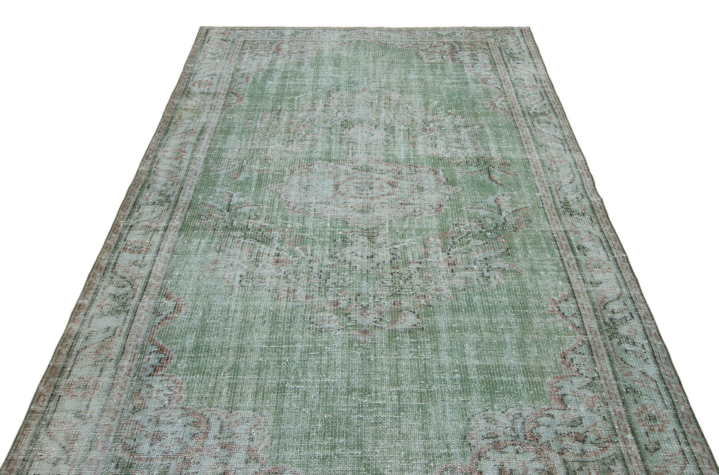 Atina Green Vintage Wool Handmade Area Rug 5'5" x 8'11"