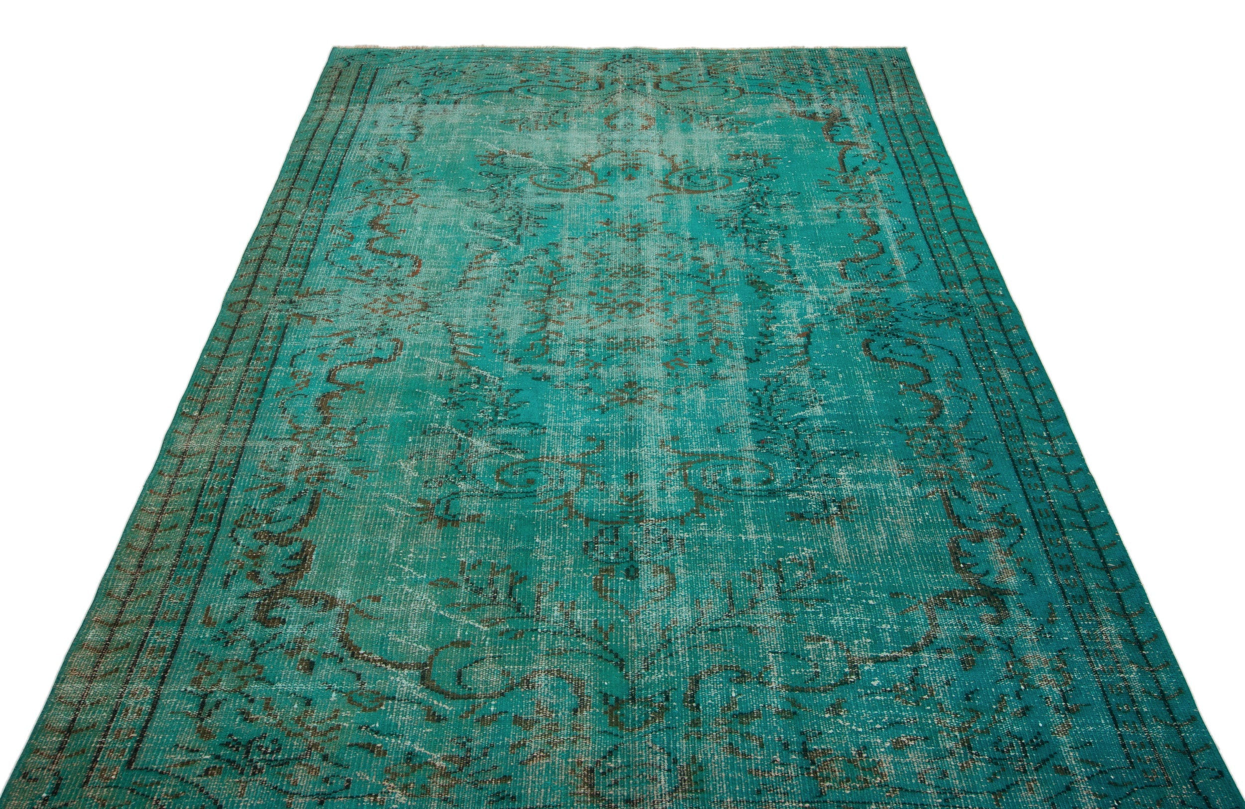 Atina Turquoise Vintage Wool Handmade Area Rug 5'6" x 8'7"