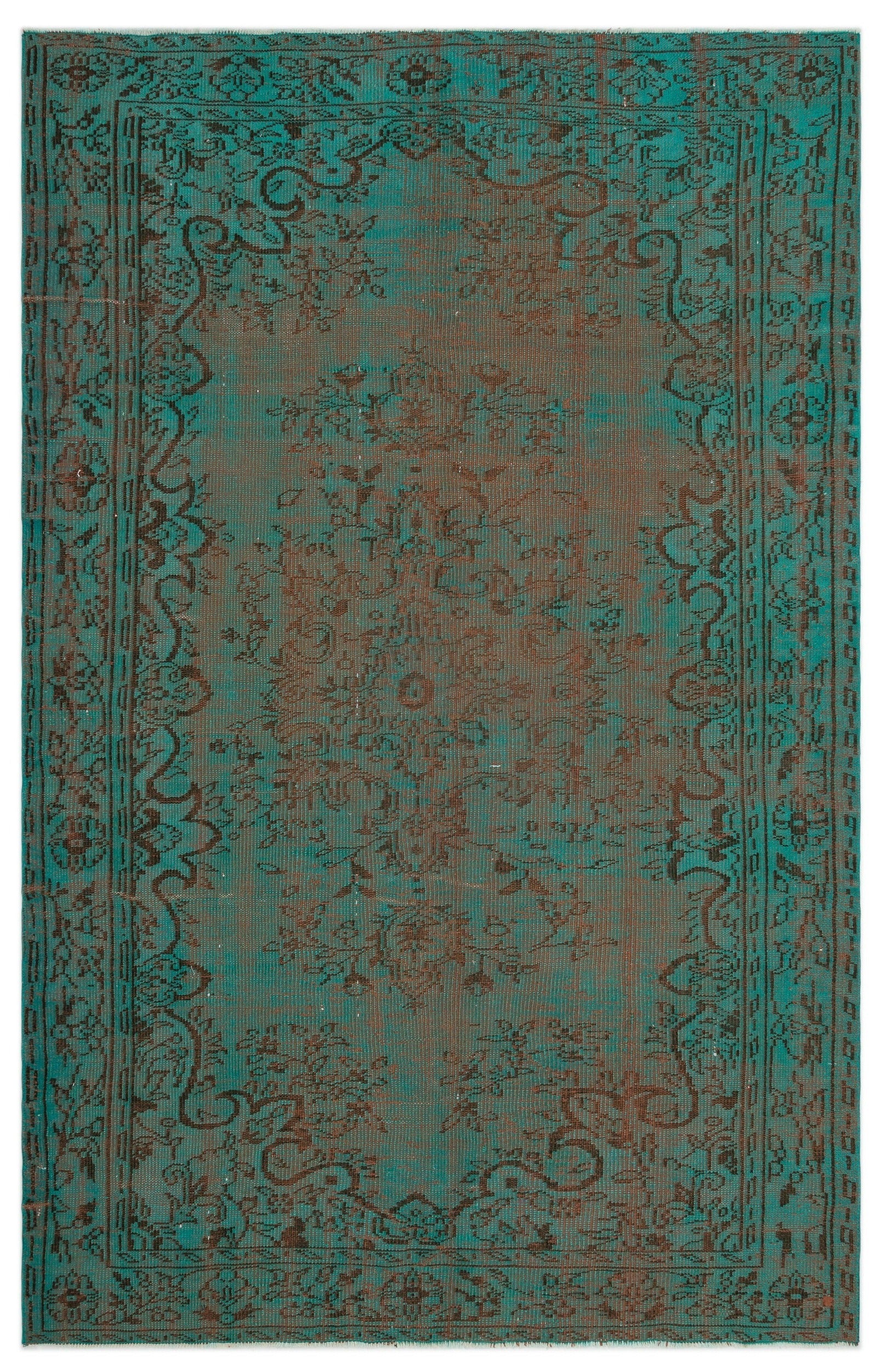 Atina Turquoise Vintage Wool Handmade Area Rug 5'7" x 8'10"
