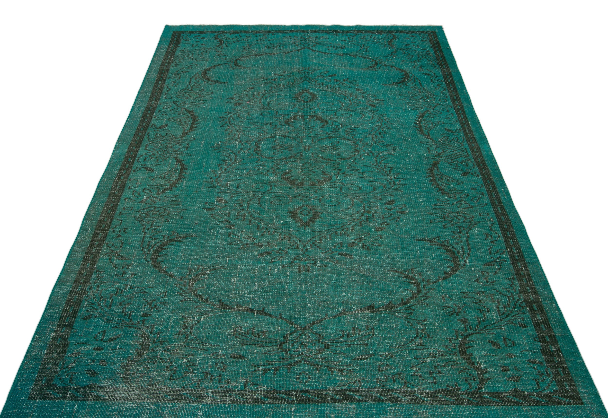 Atina Green Vintage Wool Handmade Area Rug 5'3" x 8'7"