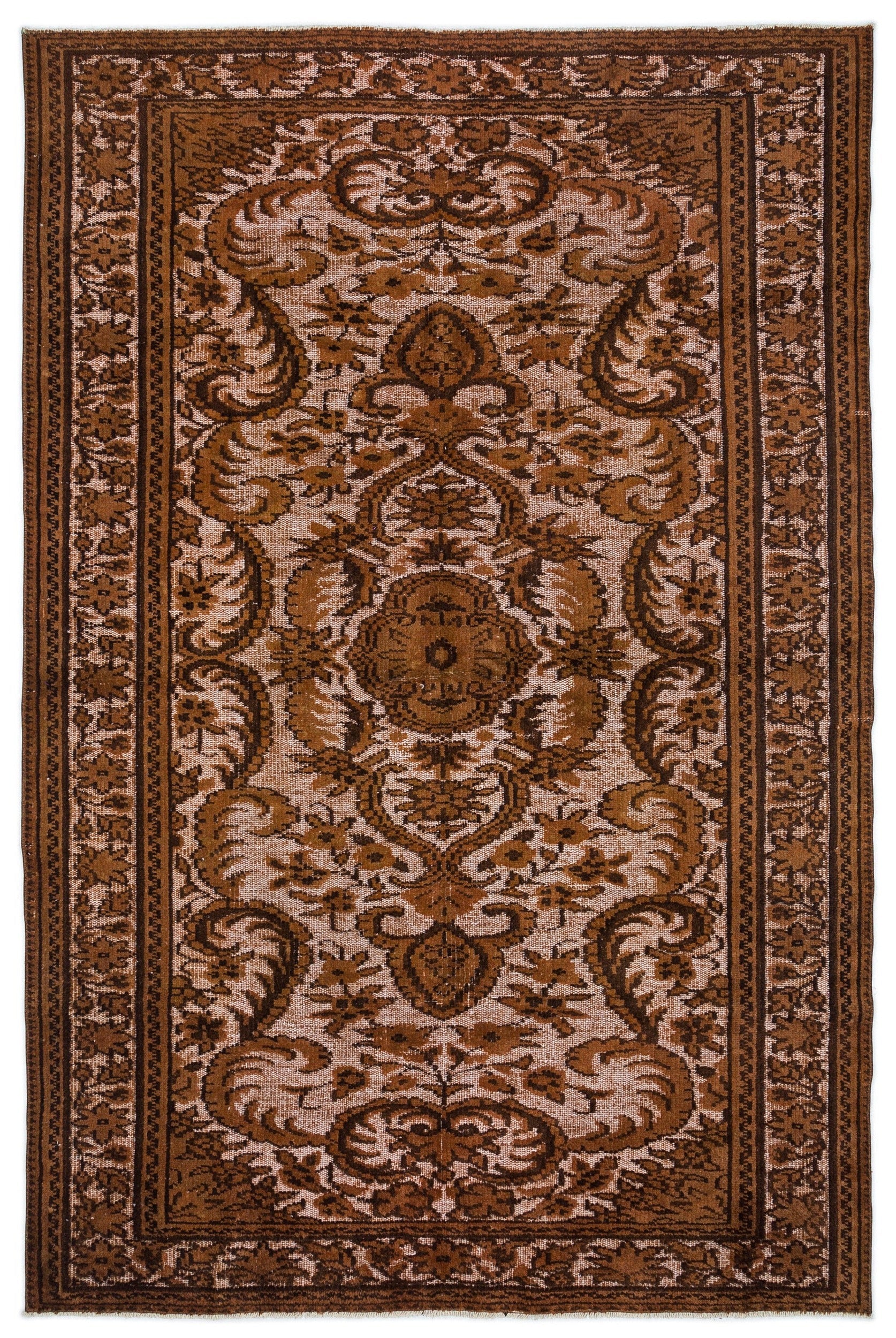 Purplea Brown Vintage Wool Handmade Area Rug 5'7" x 8'4"