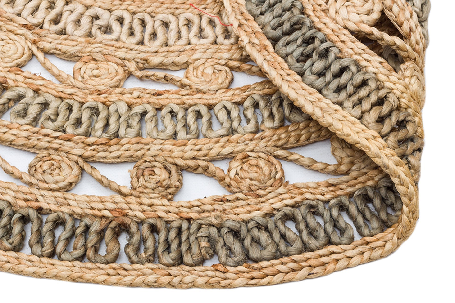 Beige Jute Rug – Round Geometric Hand Woven Natural Fiber Carpet, Soft Texture