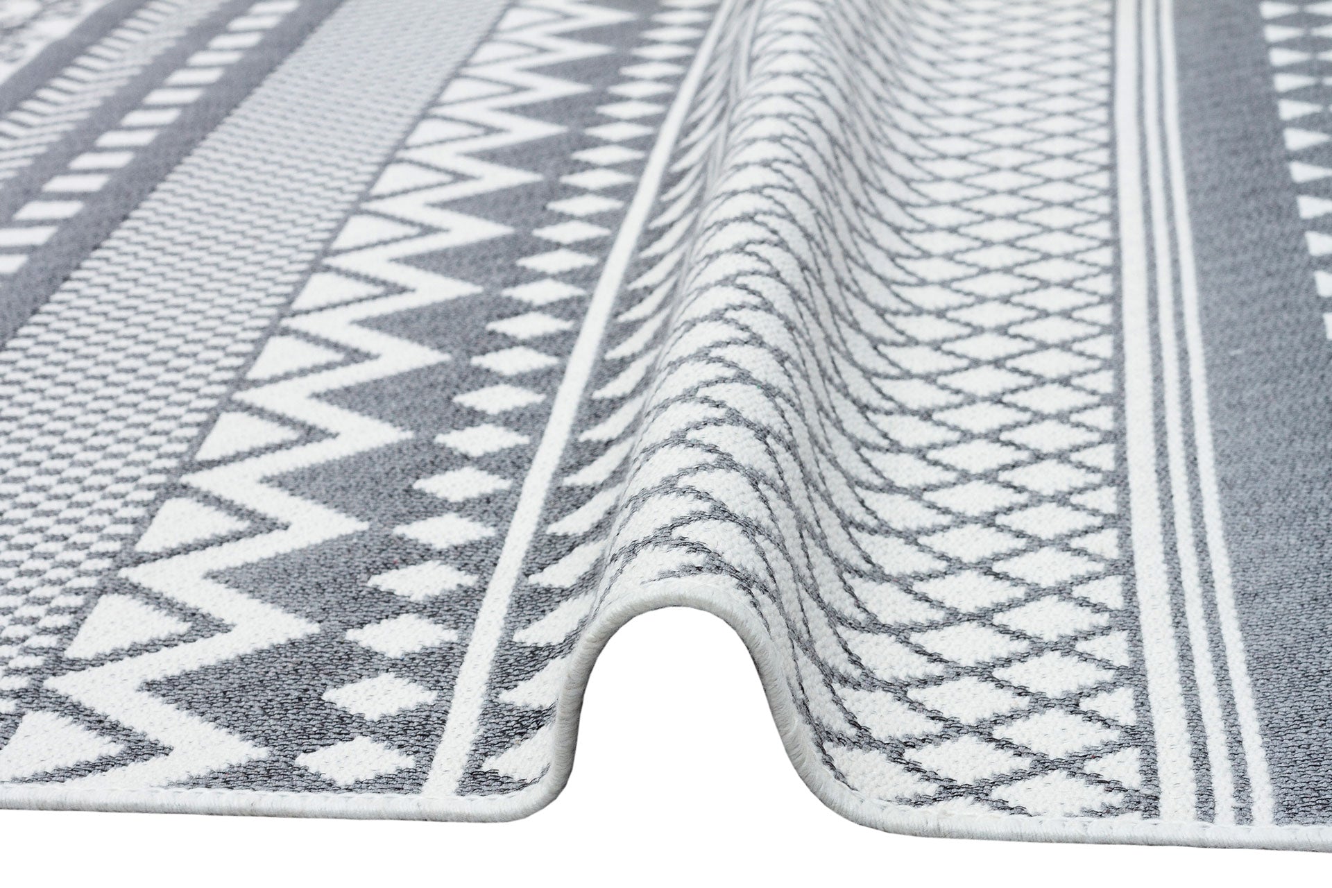 Grey Geometric Kilim Rug – Cotton Woven Washable Double Sided Area Rug