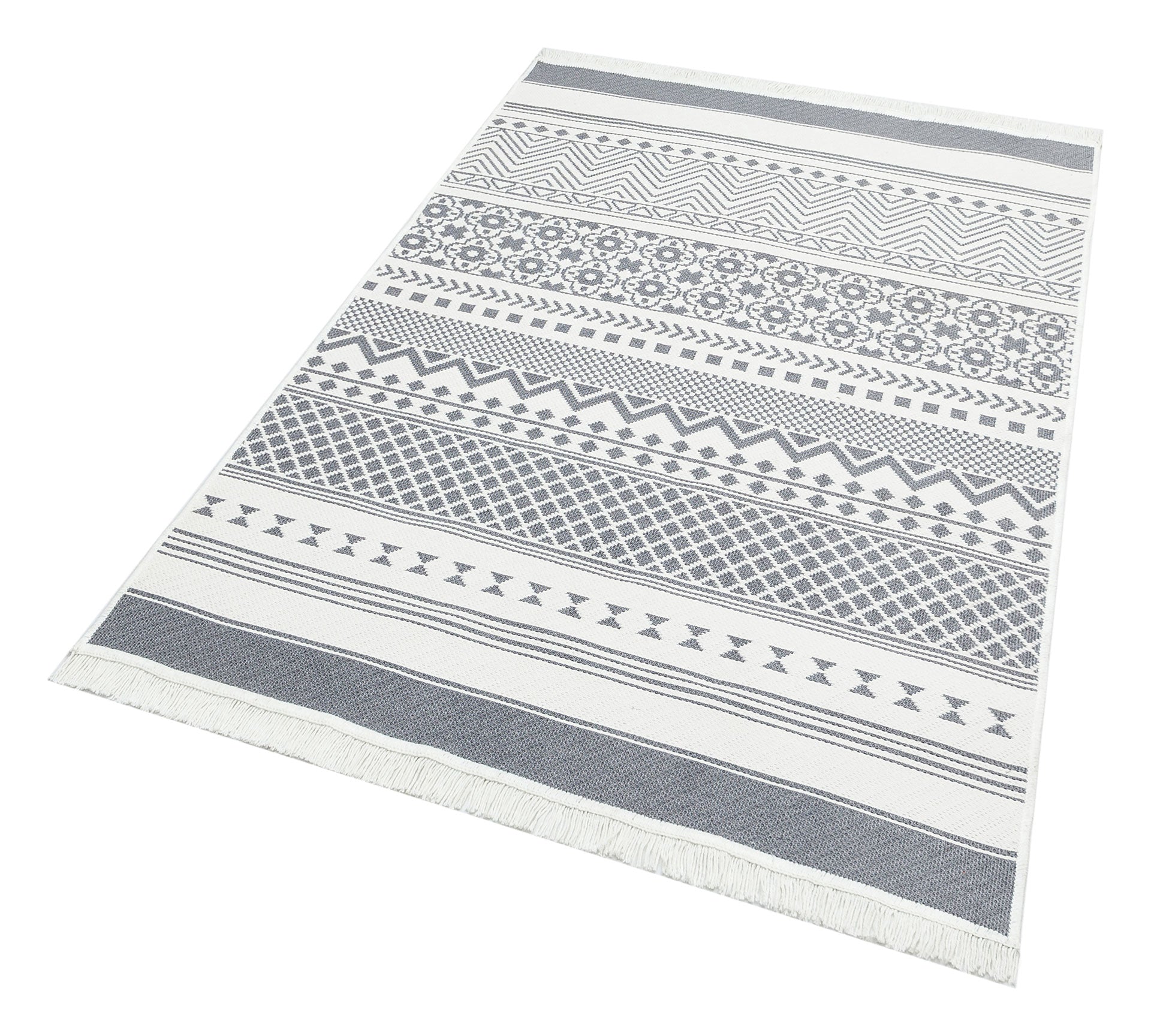 Grey Geometric Kilim Rug – Cotton Woven Washable Double Sided Area Rug