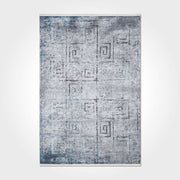 Blue Geometric Area Rug – Washable Non Slip Chenille Cotton Carpet for Living Room