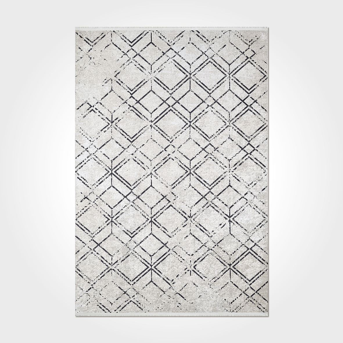 Geometric Area Rug – Washable Non Slip Beige Chenille Cotton Carpet