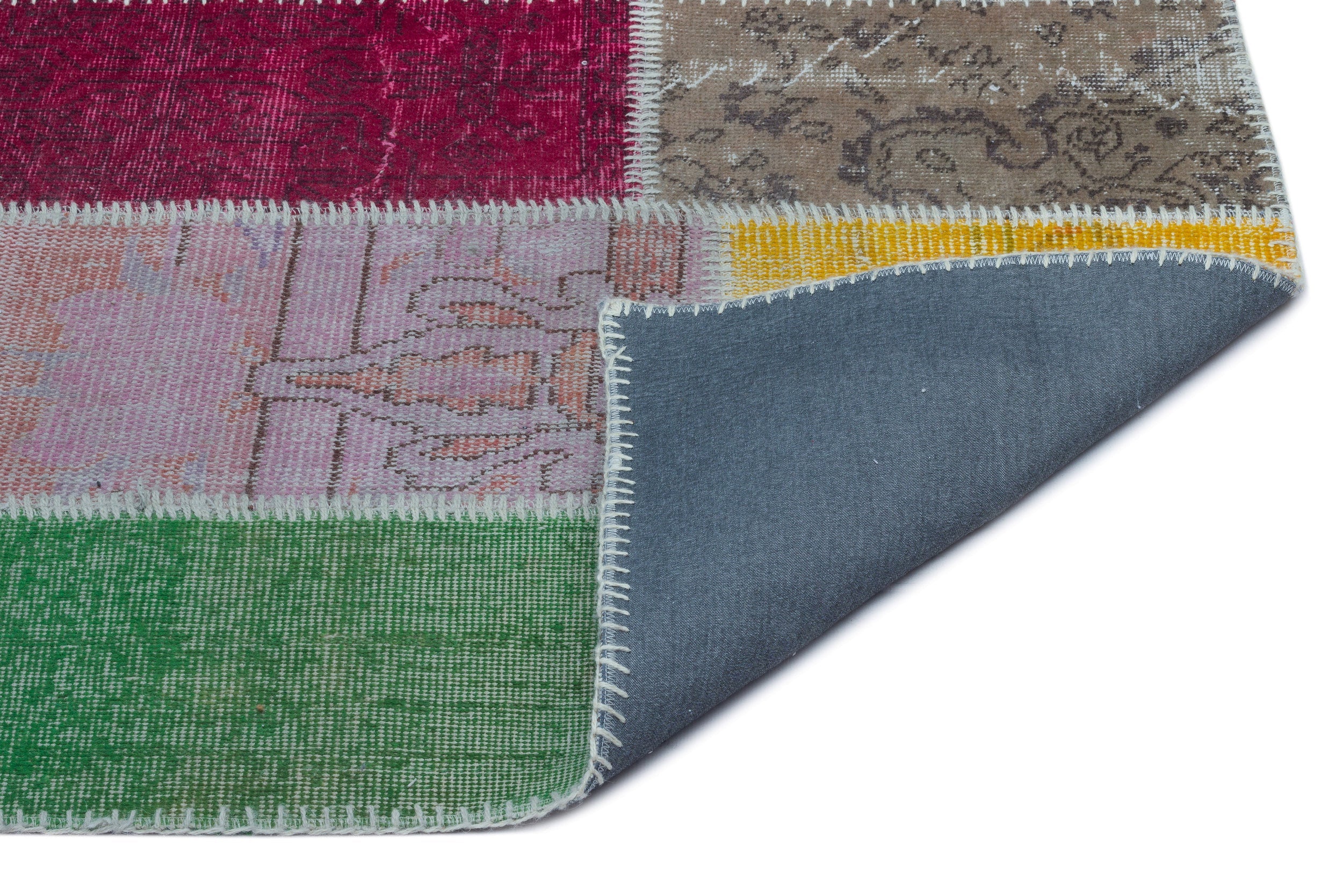 Iskece 24632 Beige Patchwork Wool Handmade Area Rug 2'7" x 4'11"