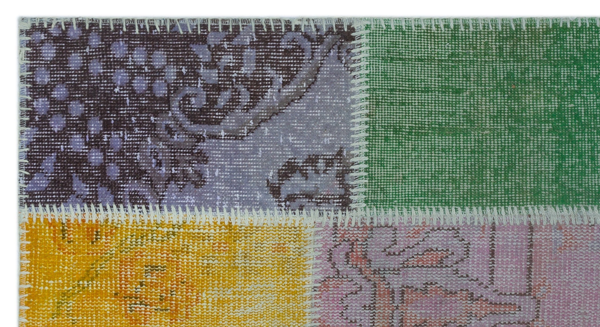Iskece 24632 Beige Patchwork Wool Handmade Area Rug 2'7" x 4'11"