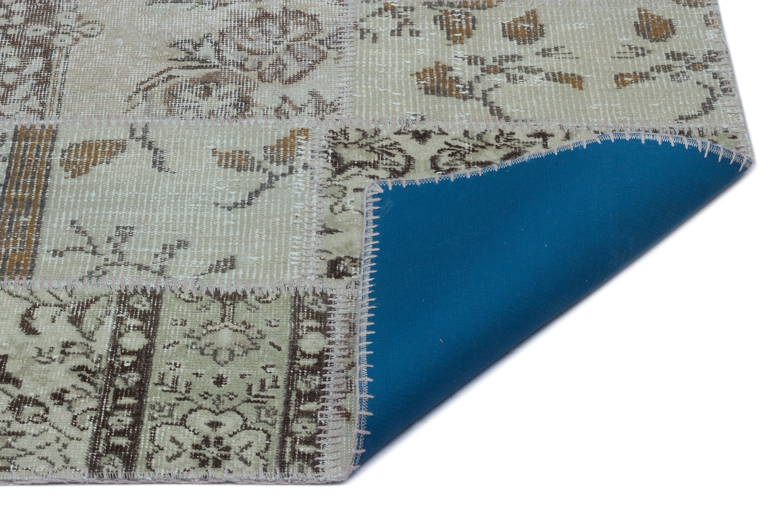 Iskece 24647 Beige Patchwork Wool Handmade Area Rug 2'7" x 4'11"