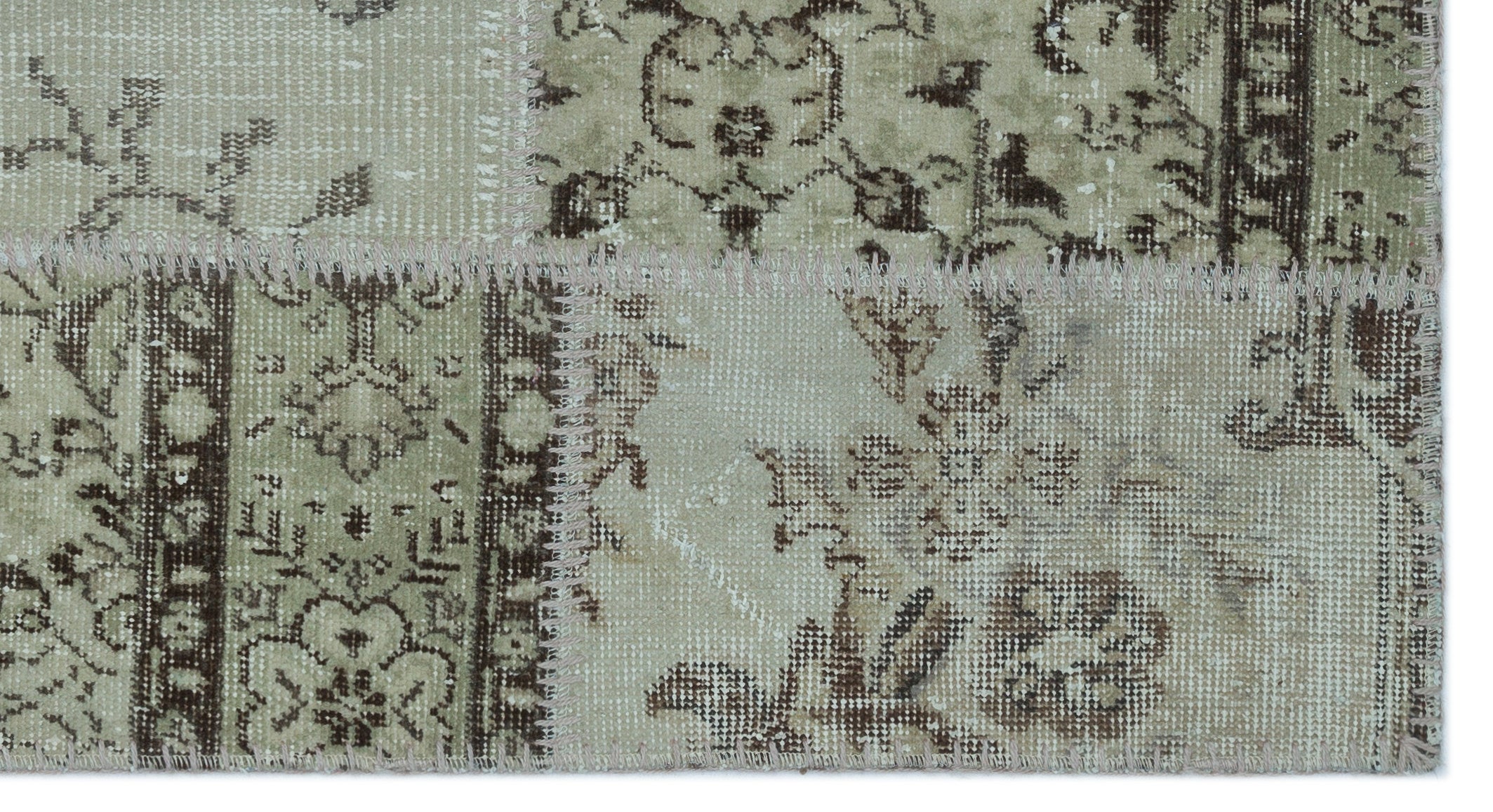 Iskece 24647 Beige Patchwork Wool Handmade Area Rug 2'7" x 4'11"