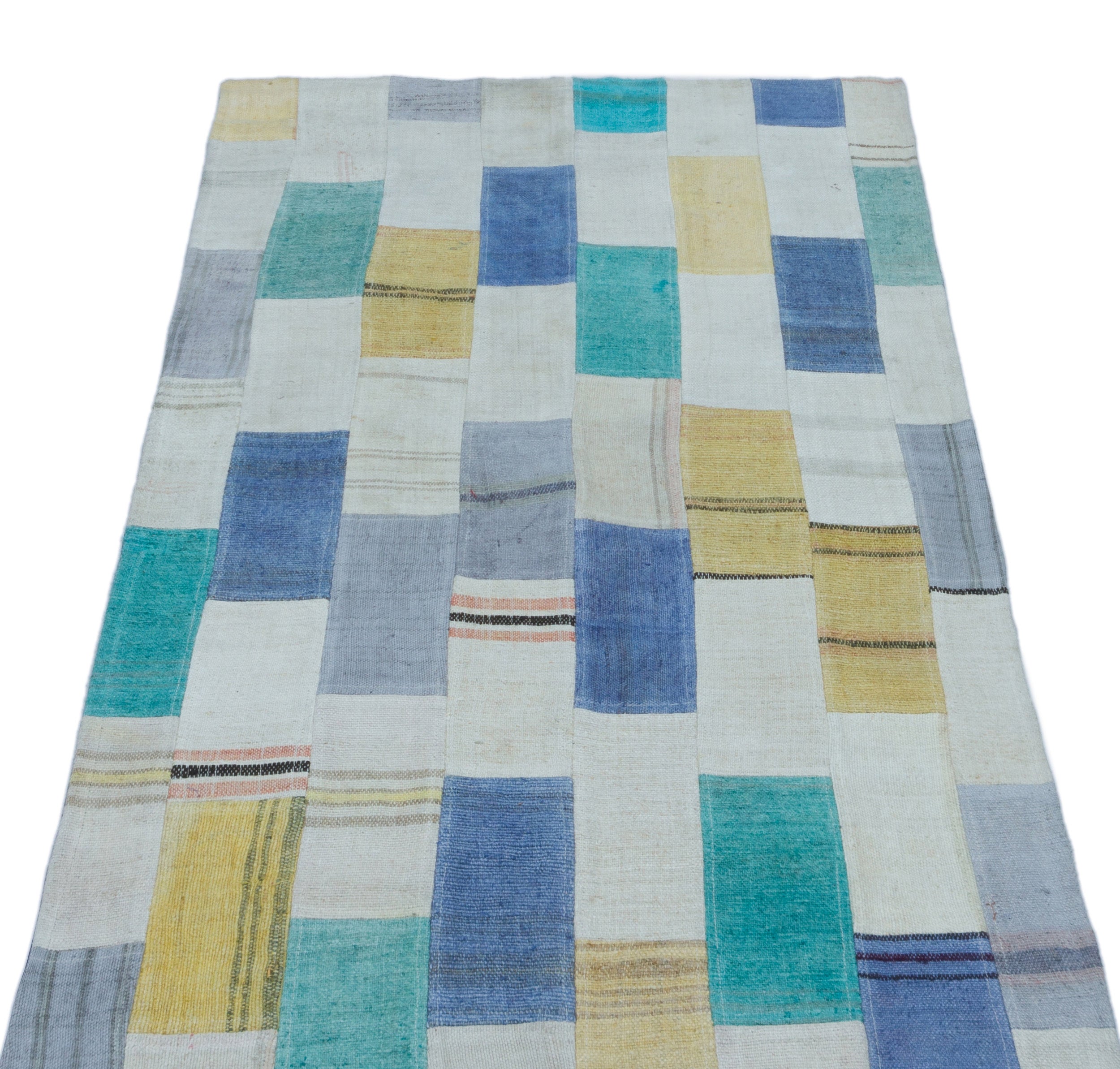 Teselya Beige Patchwork Wool Handmade Area Rug 2'8" x 4'10"
