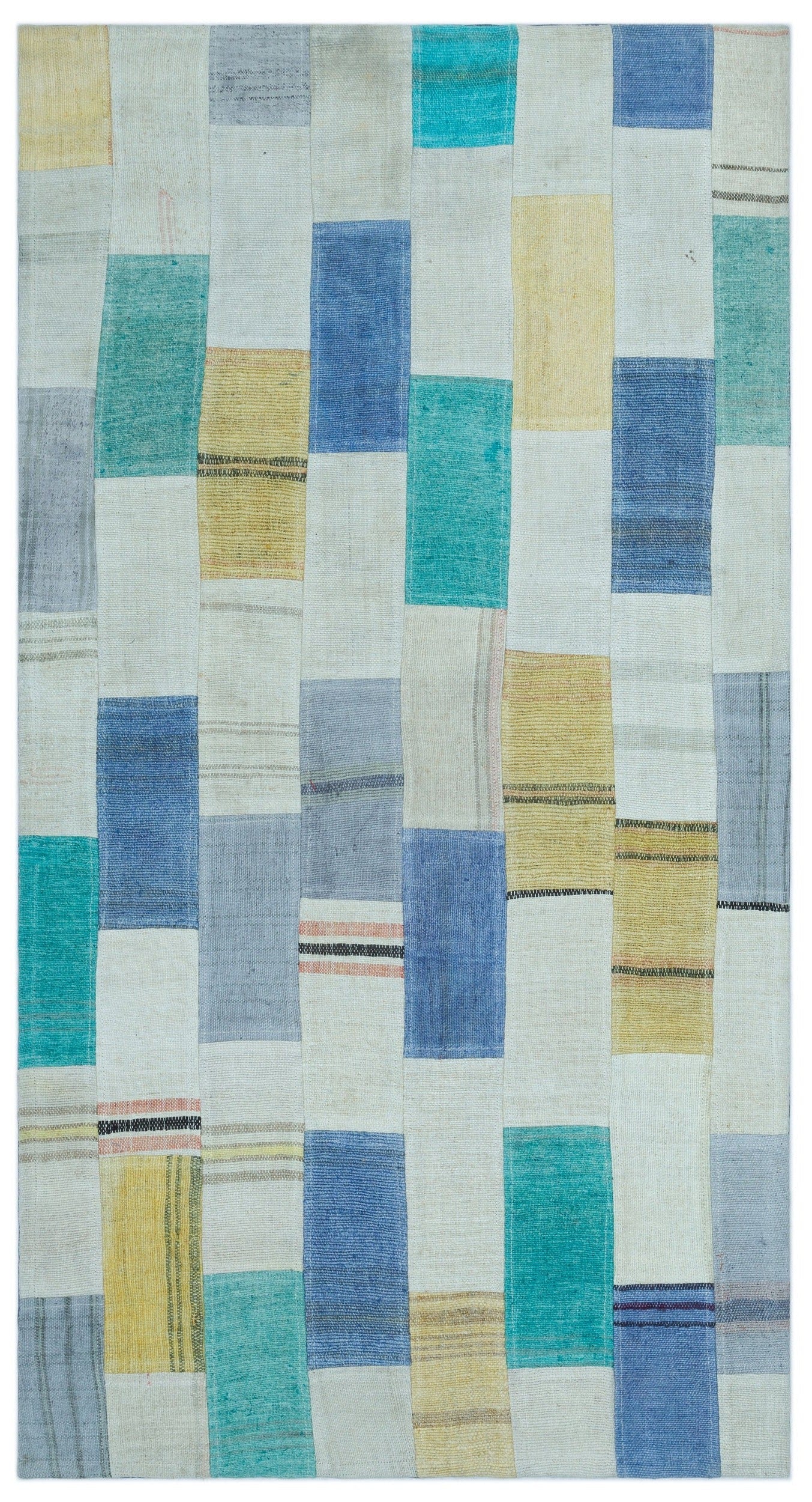 Teselya Beige Patchwork Wool Handmade Area Rug 2'8" x 4'10"