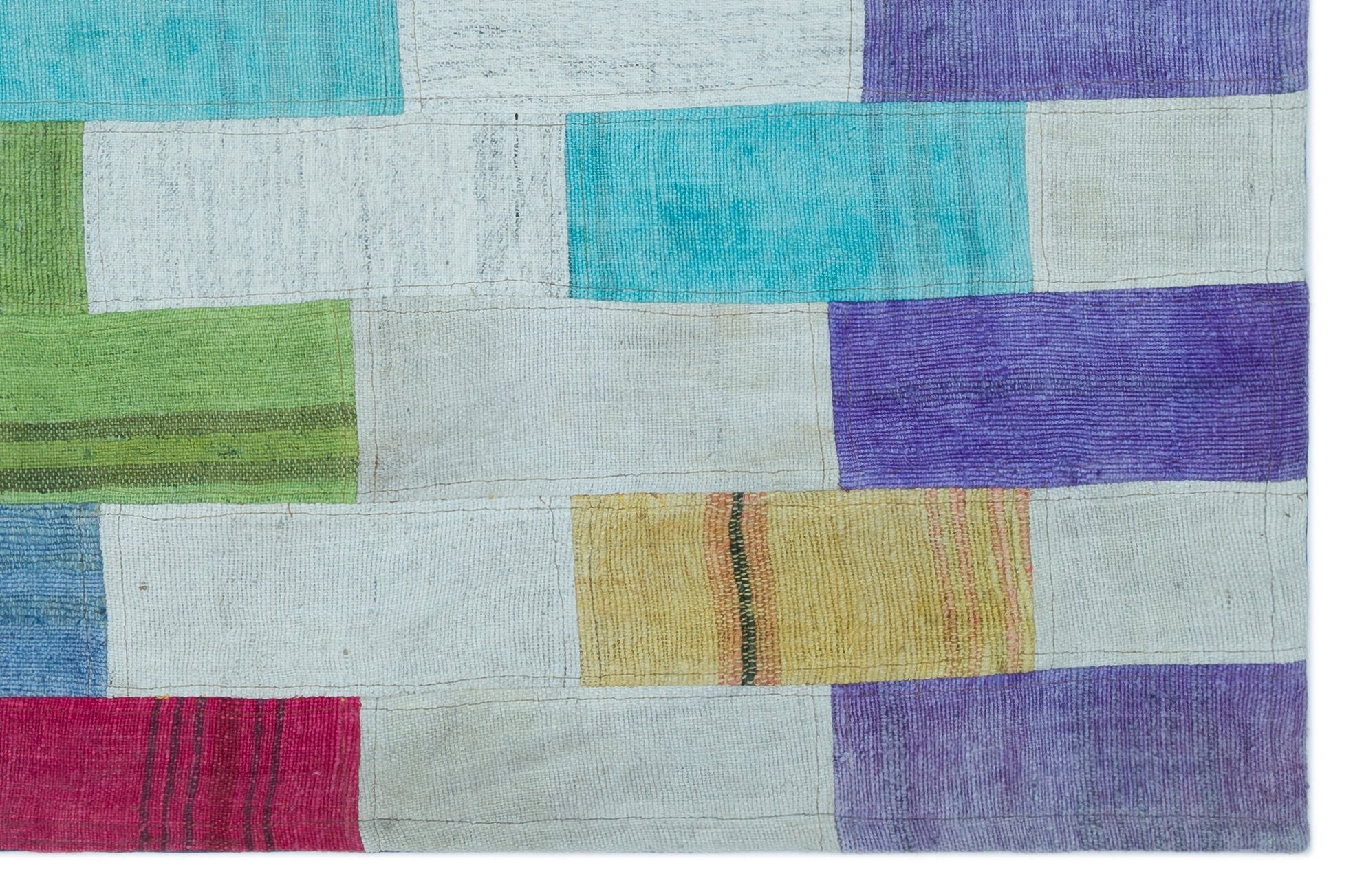 Teselya Beige Patchwork Wool Handmade Area Rug 3'0" x 4'7"