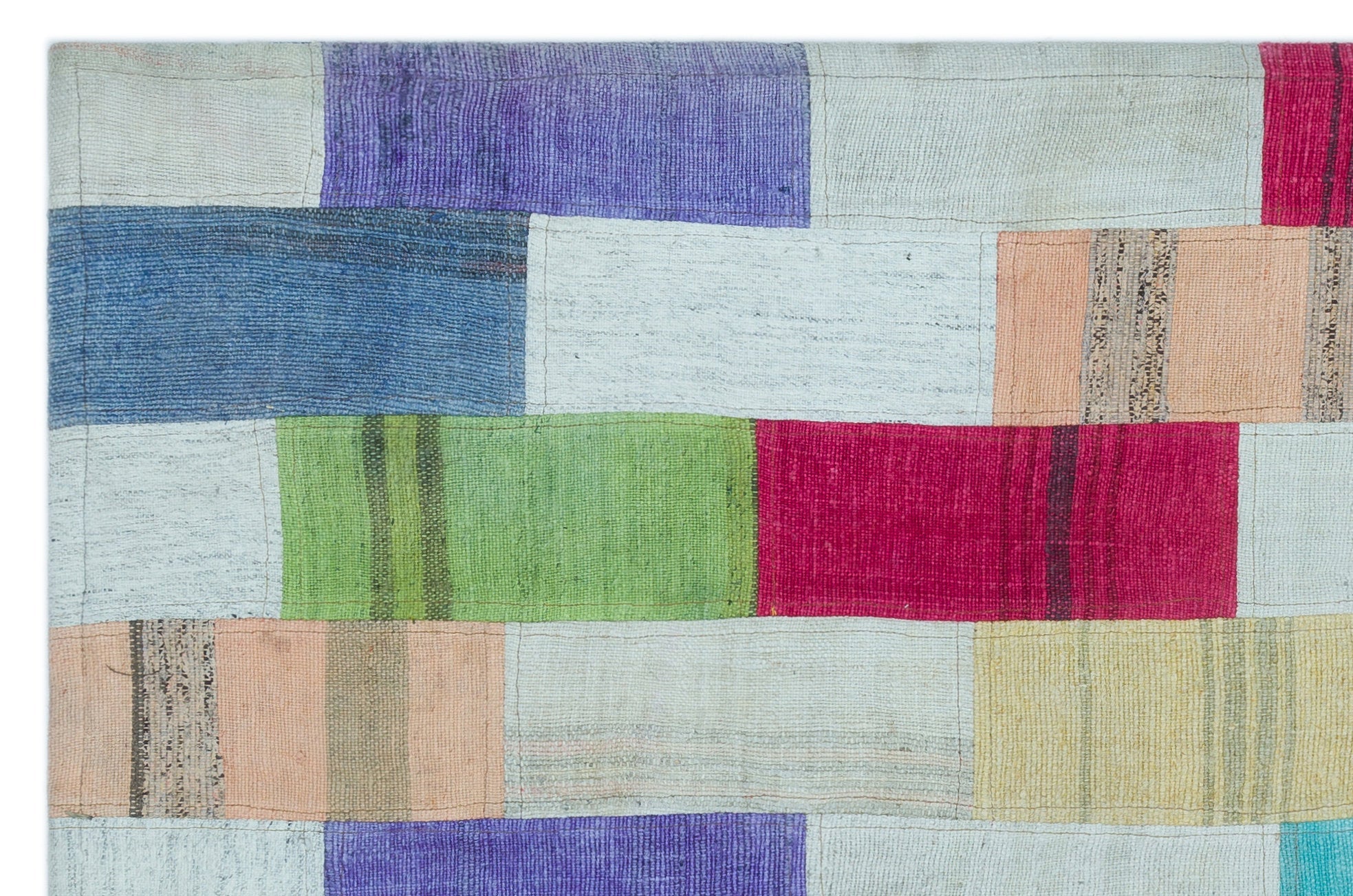 Teselya Beige Patchwork Wool Handmade Area Rug 3'0" x 4'7"
