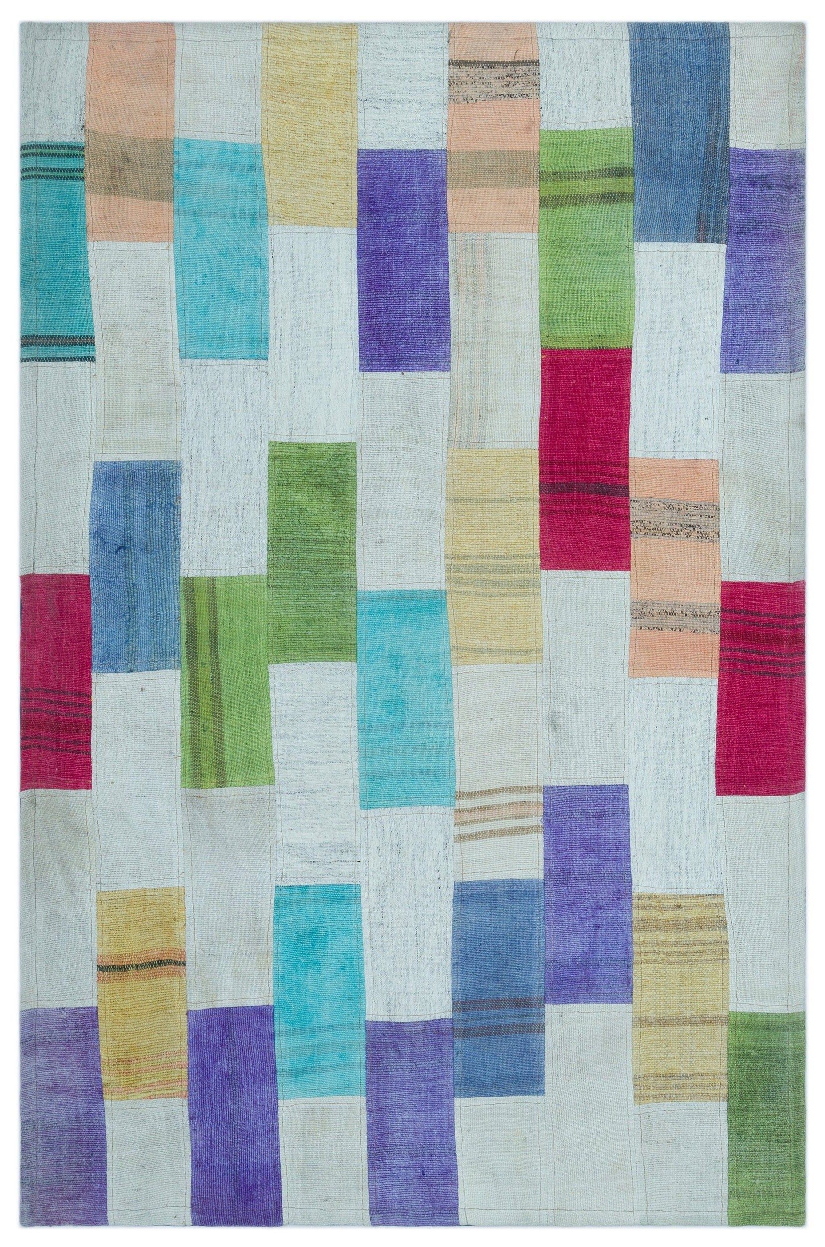 Teselya Beige Patchwork Wool Handmade Area Rug 3'0" x 4'7"