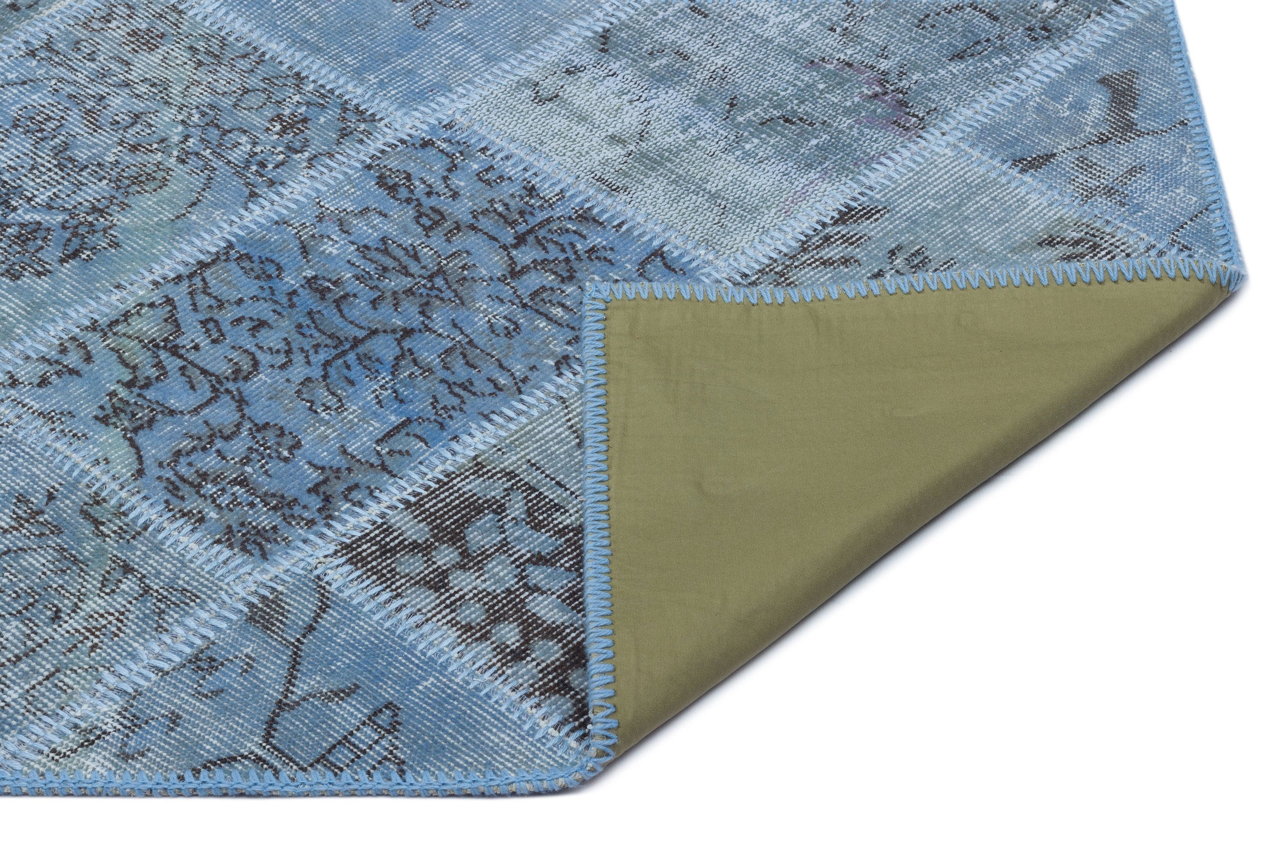 Iskece 24707 Blue Patchwork Wool Handmade Area Rug 2'7" x 4'11"