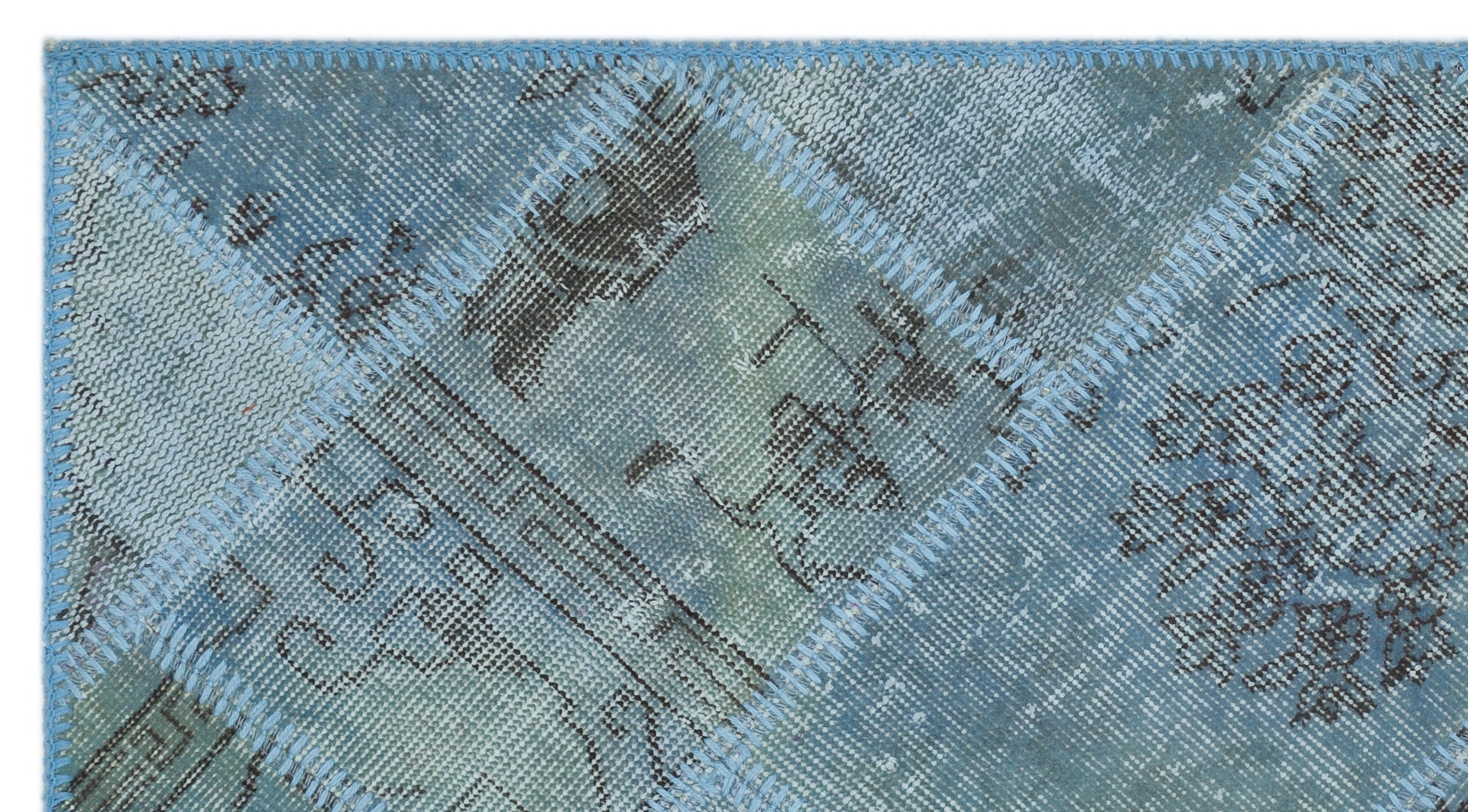 Iskece 24707 Blue Patchwork Wool Handmade Area Rug 2'7" x 4'11"