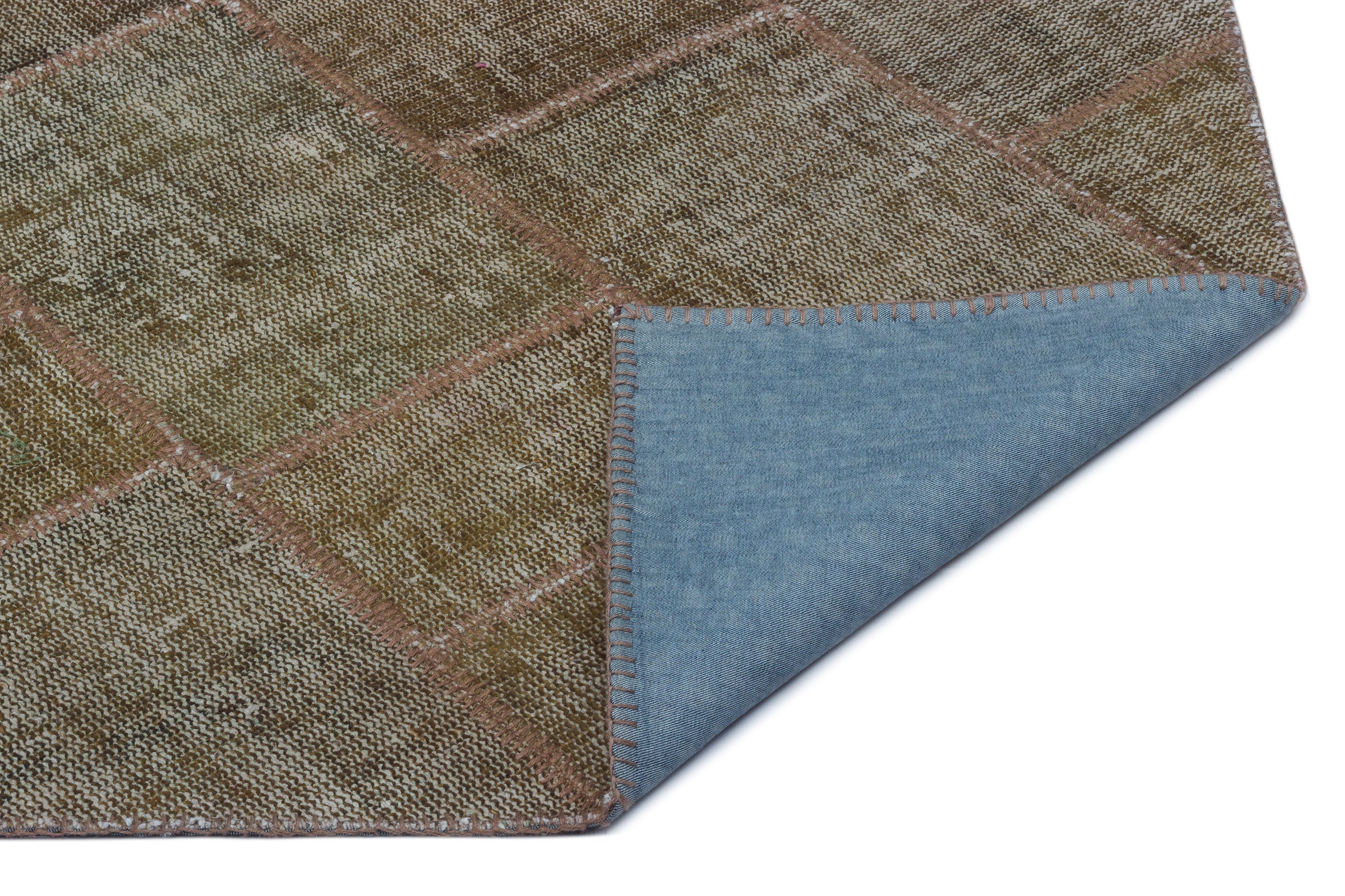 Iskece 24713 Brown Patchwork Wool Handmade Area Rug 2'7" x 4'11"