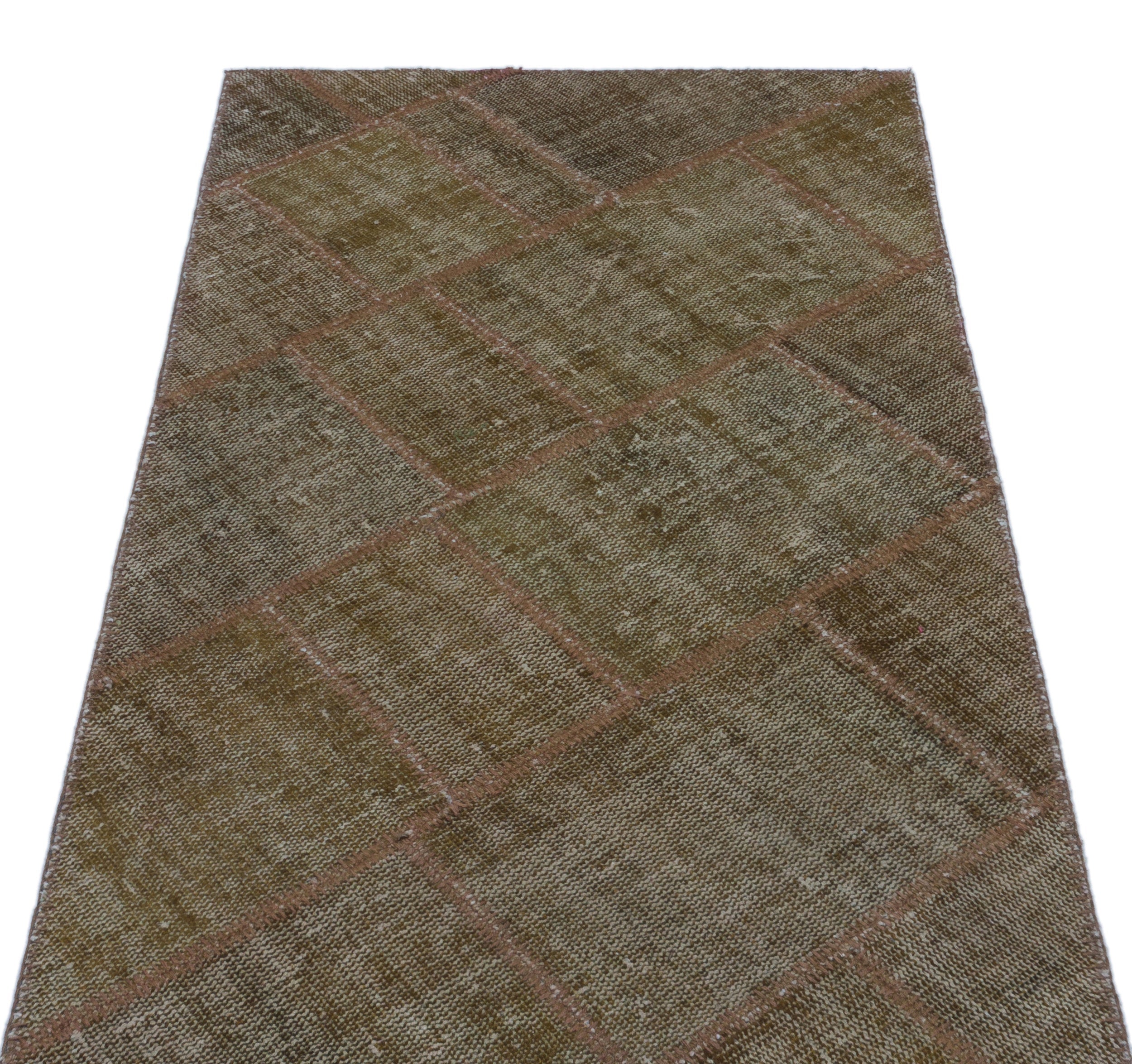 Iskece 24713 Brown Patchwork Wool Handmade Area Rug 2'7" x 4'11"