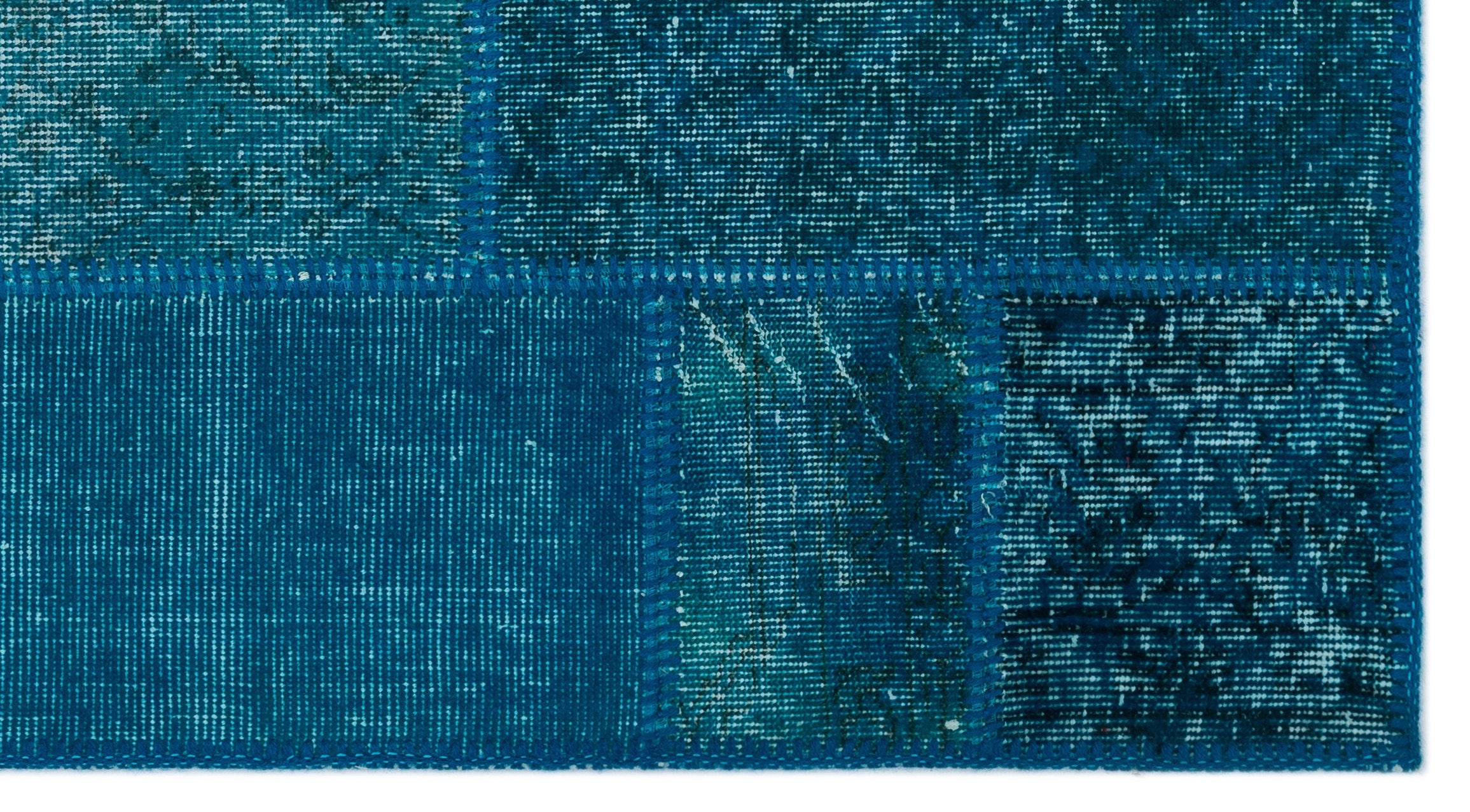 Iskece 24720 Turquoise Patchwork Wool Handmade Area Rug 2'7" x 4'11"
