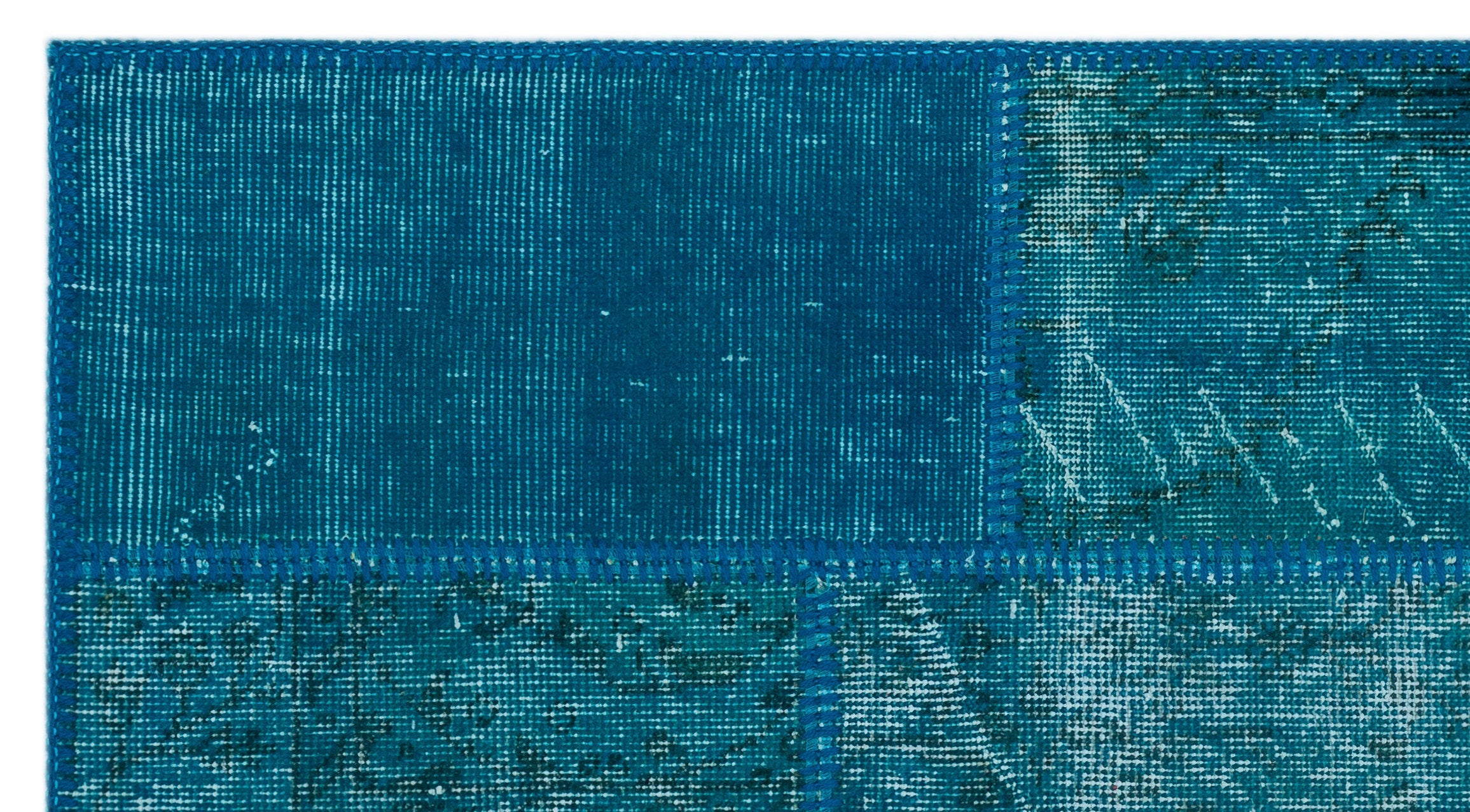 Iskece 24720 Turquoise Patchwork Wool Handmade Area Rug 2'7" x 4'11"