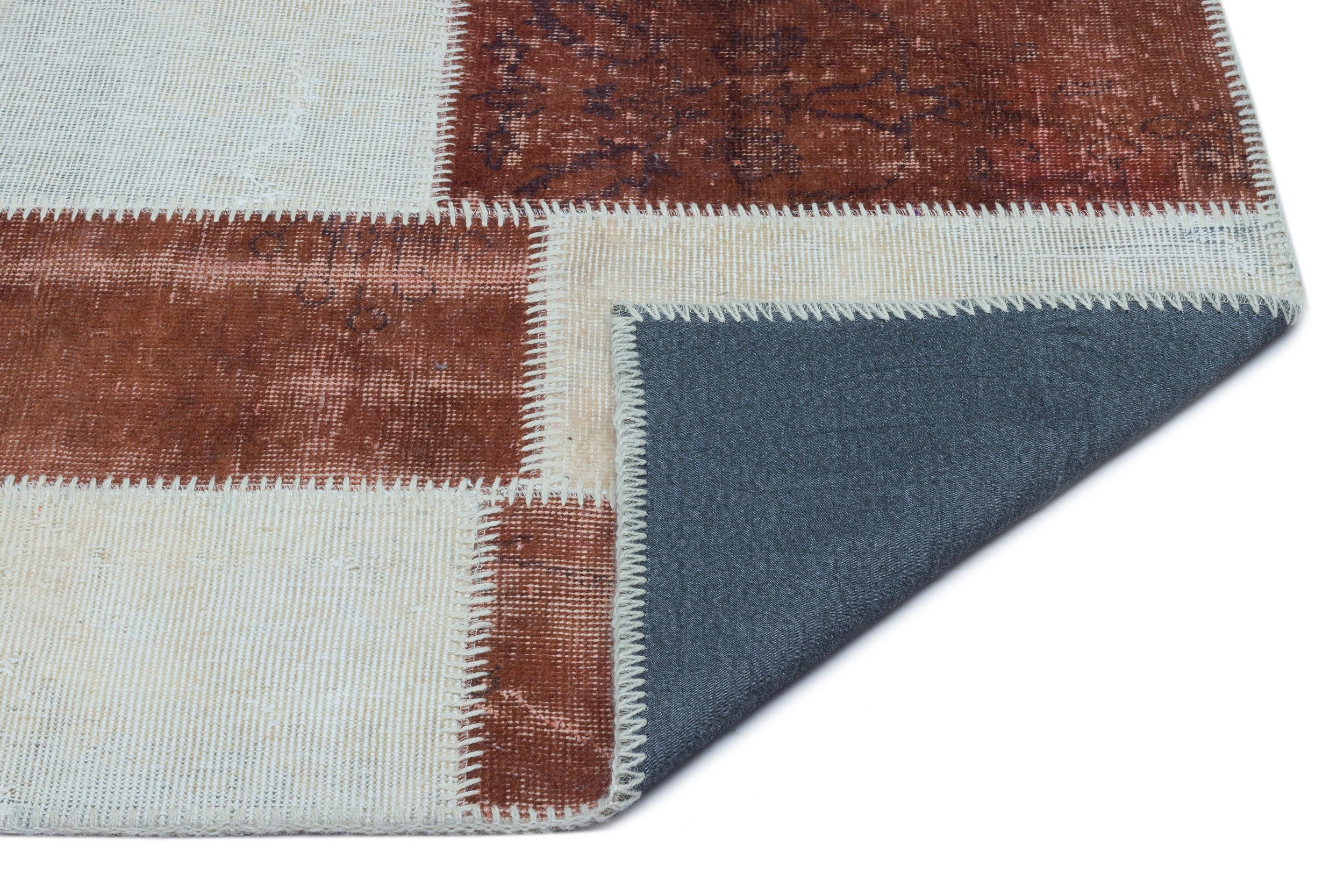 Iskece 24736 Brown Patchwork Wool Handmade Area Rug 2'7" x 4'11"