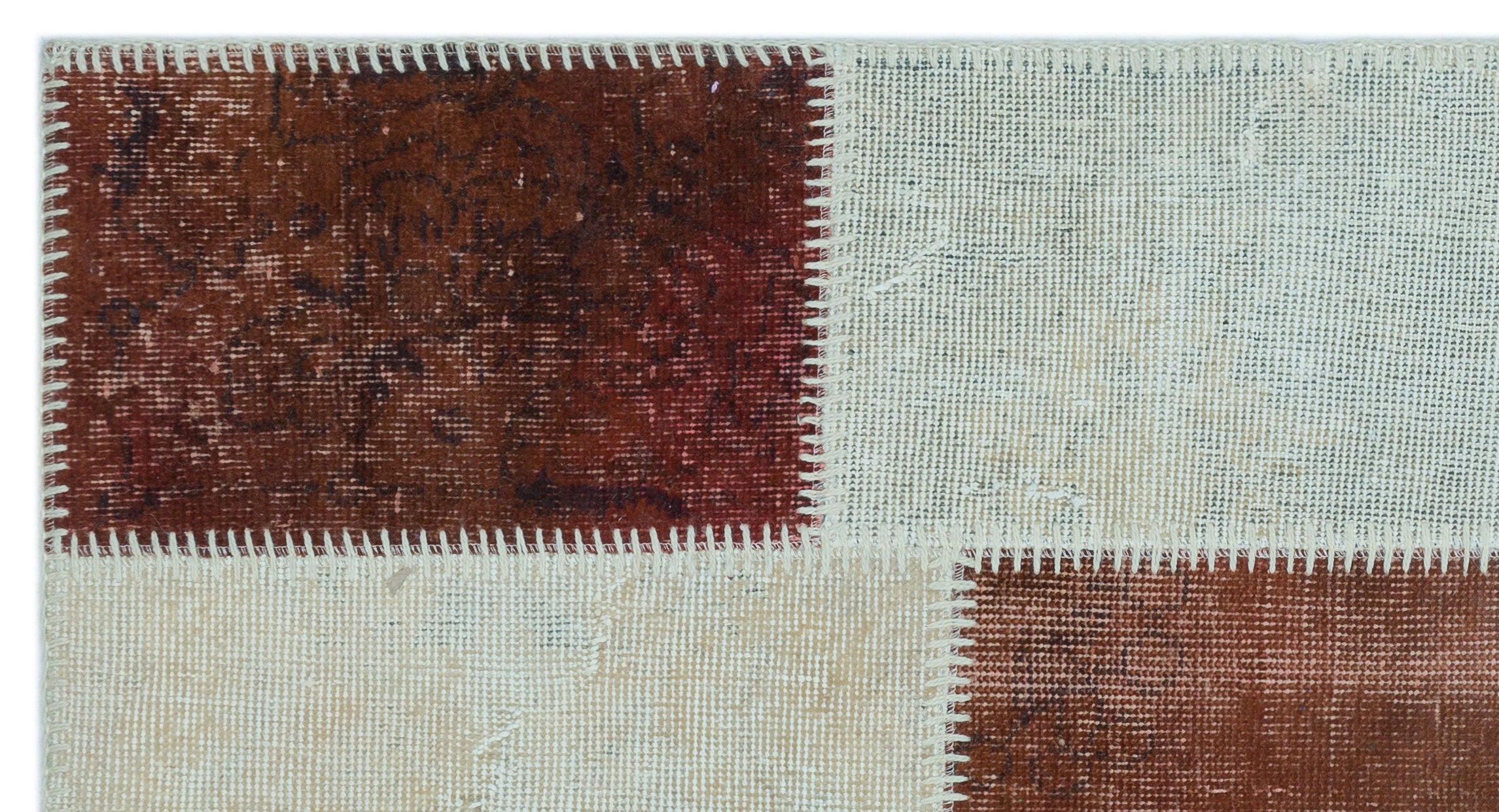 Iskece 24736 Brown Patchwork Wool Handmade Area Rug 2'7" x 4'11"