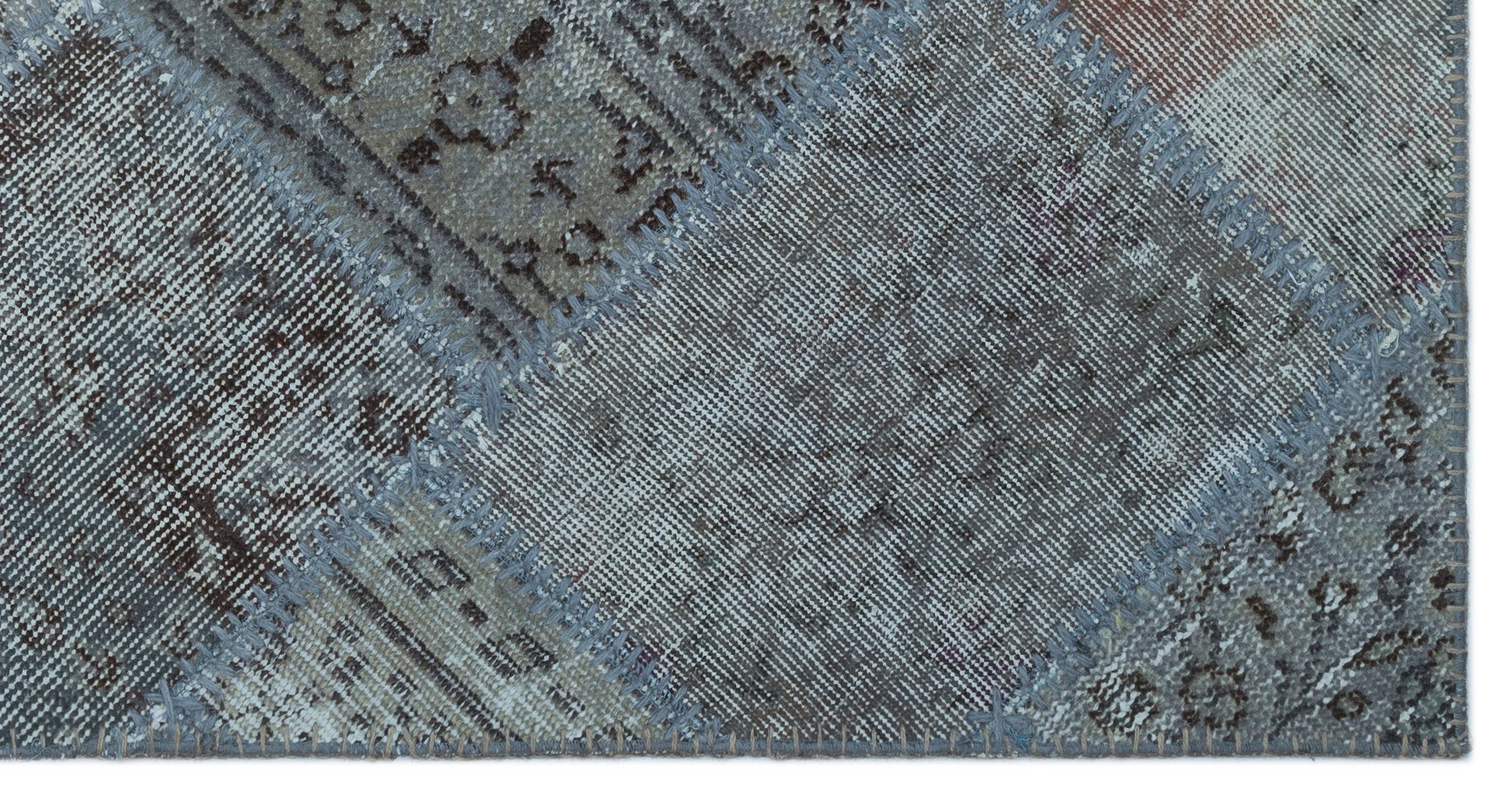 Iskece 24737 Blue Patchwork Wool Handmade Area Rug 2'7" x 4'11"