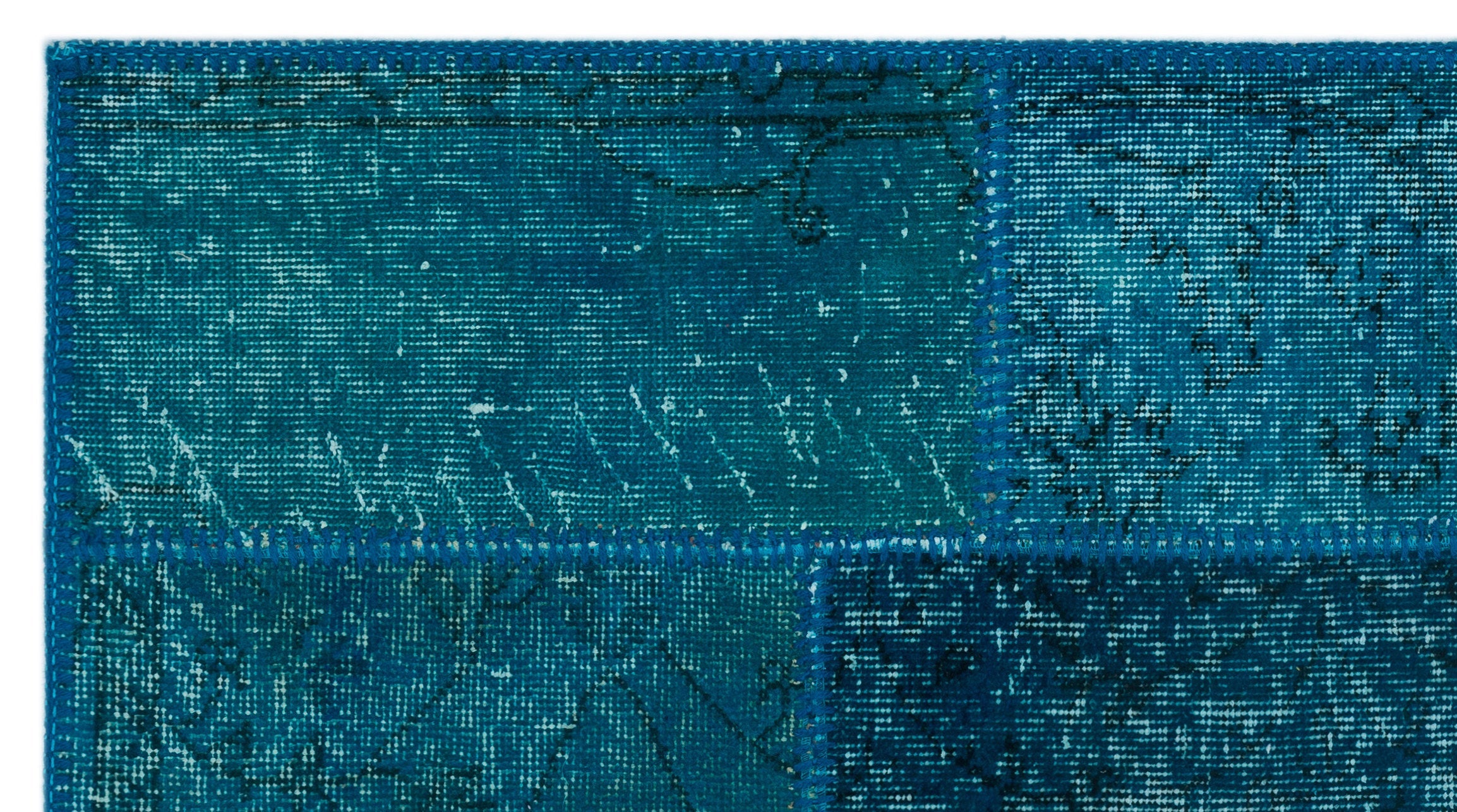 Iskece 24740 Turquoise Patchwork Wool Handmade Area Rug 2'7" x 4'11"