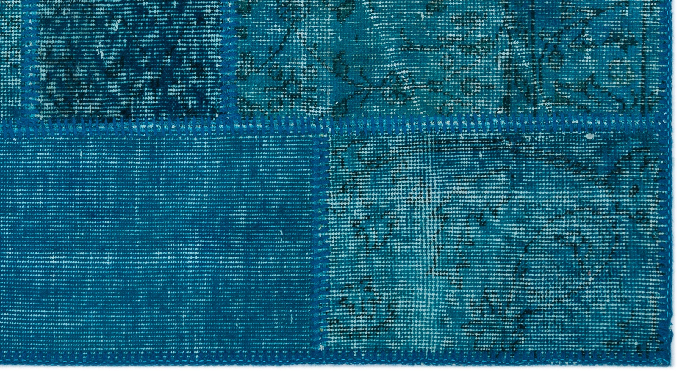 Iskece 24746 Turquoise Patchwork Wool Handmade Area Rug 2'7" x 4'11"