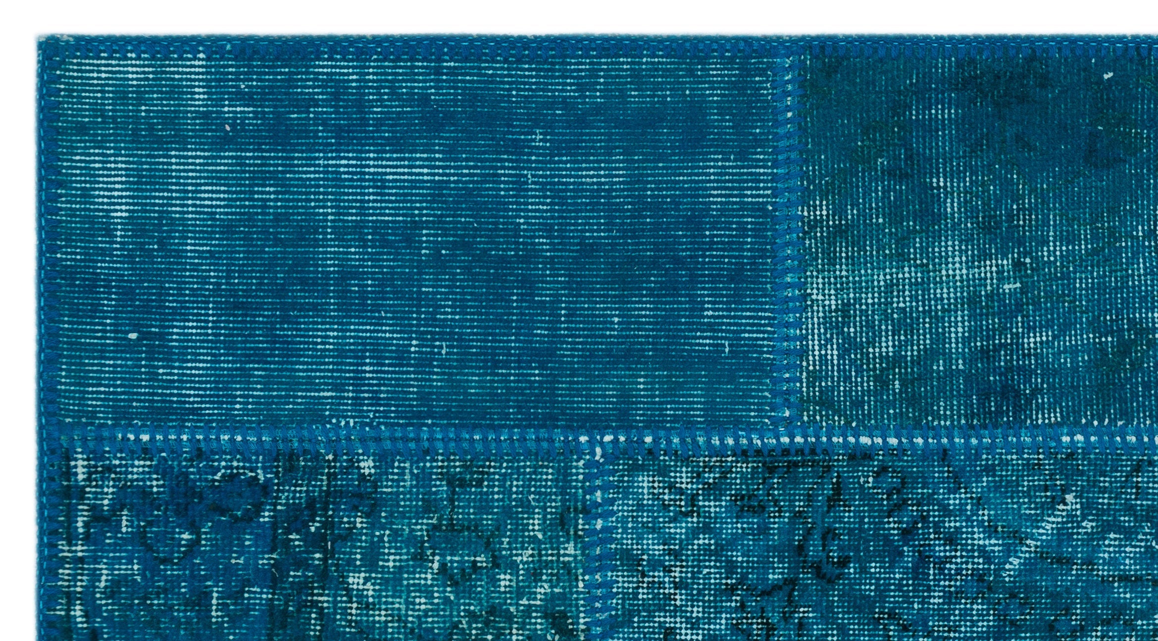 Iskece 24746 Turquoise Patchwork Wool Handmade Area Rug 2'7" x 4'11"
