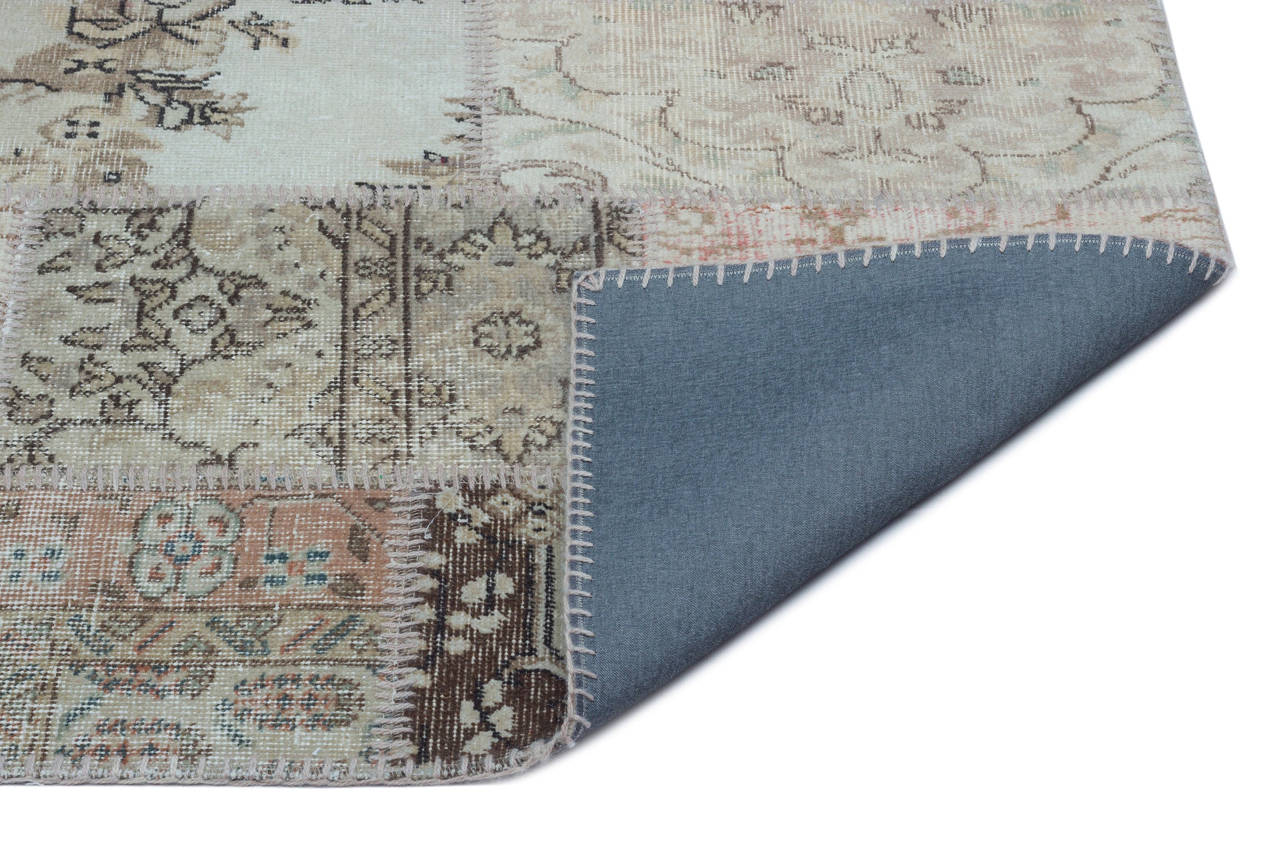 Iskece 24751 Beige Patchwork Wool Handmade Area Rug 2'7" x 4'11"
