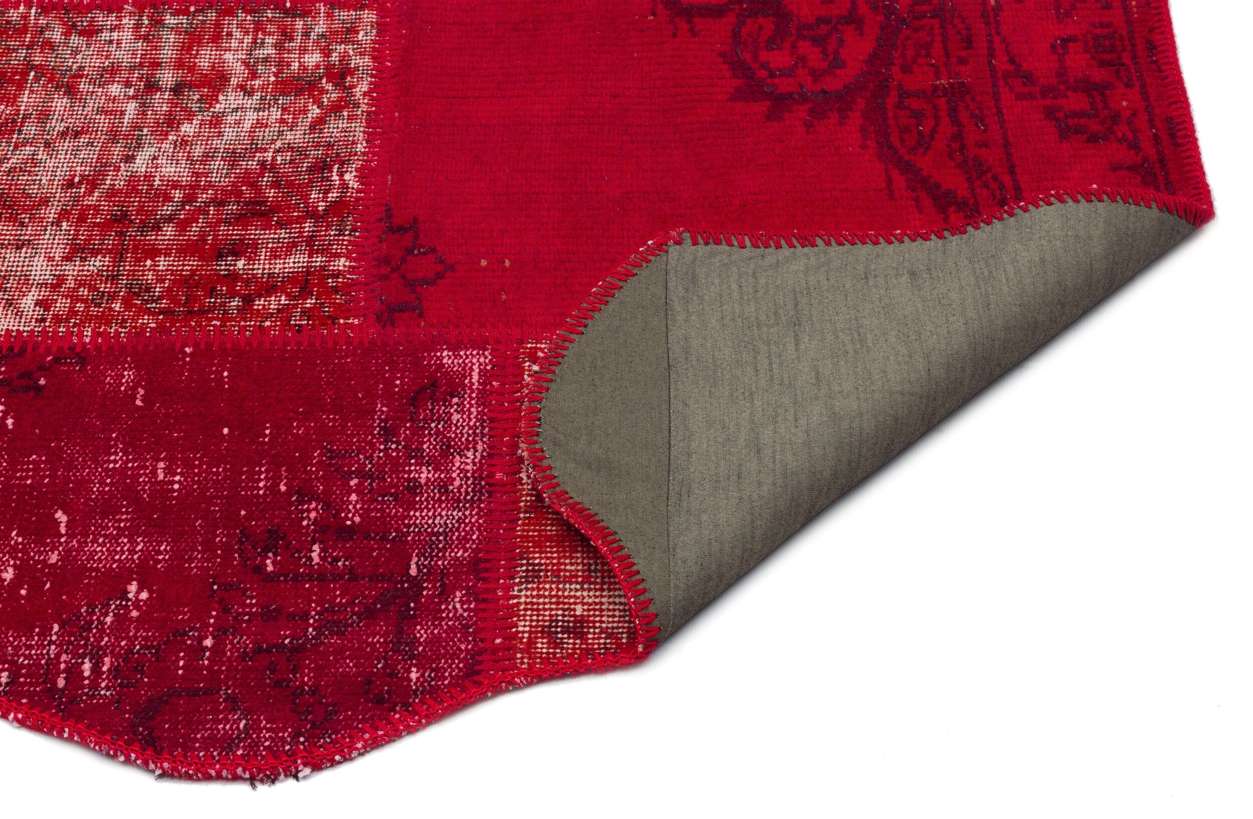 Iskece 24811 Red Patchwork Wool Handmade Area Rug 5'3" x 7'7"