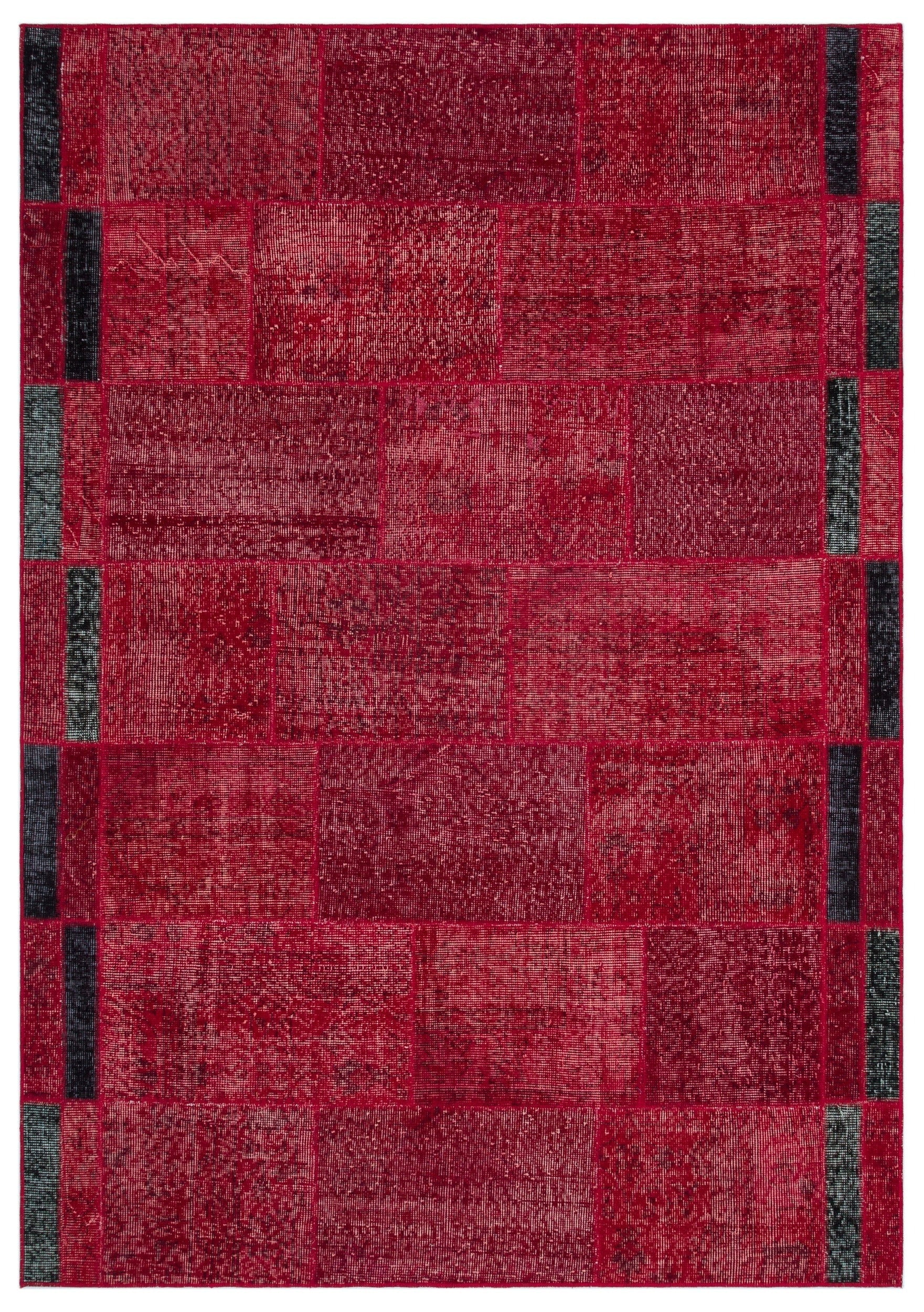 Iskece 24813 Red Patchwork Wool Handmade Area Rug 5'3" x 7'7"