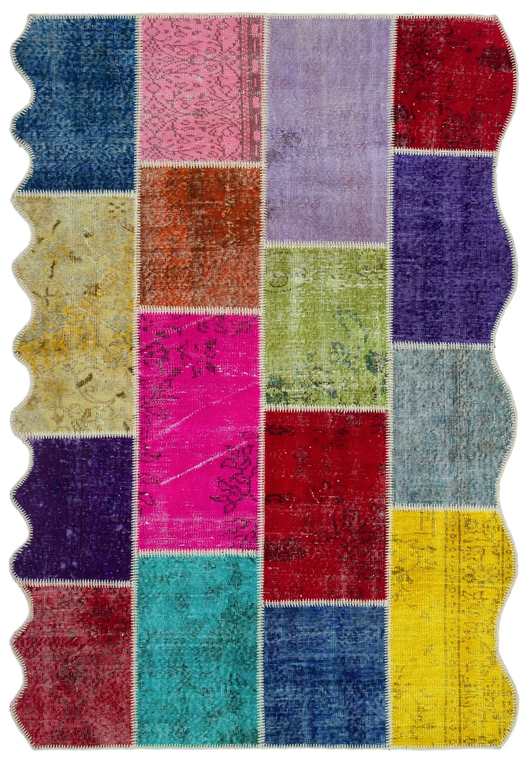 Iskece 24815 Beige Patchwork Wool Handmade Area Rug 5'3" x 7'7"